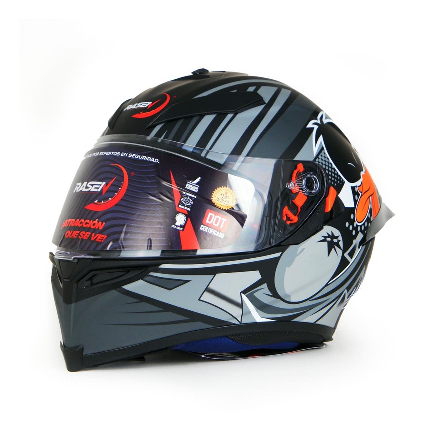 Casco para moto Rasen cerrado Gris de fibra de vidrio DOT