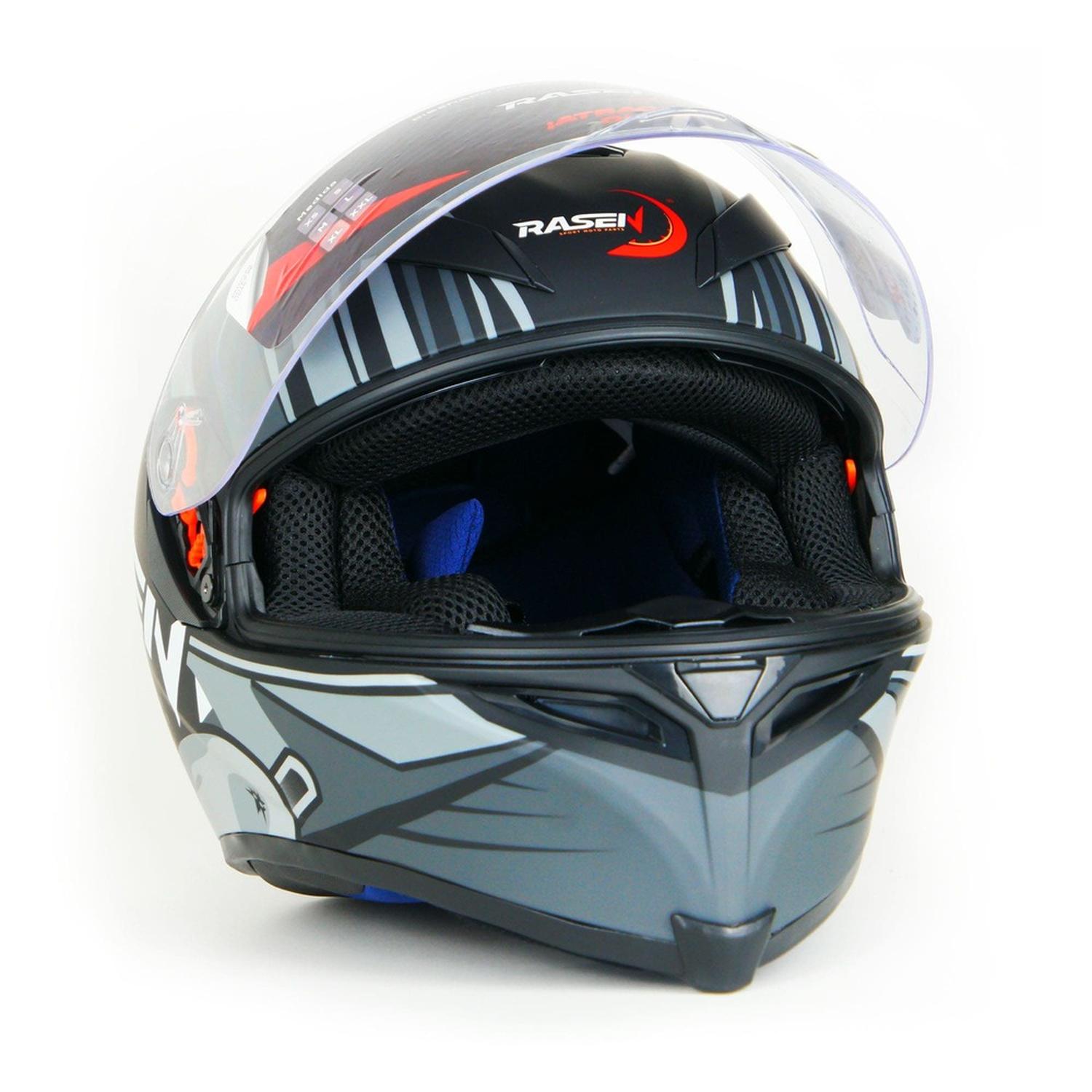 Casco para moto Rasen cerrado Gris de fibra de vidrio DOT