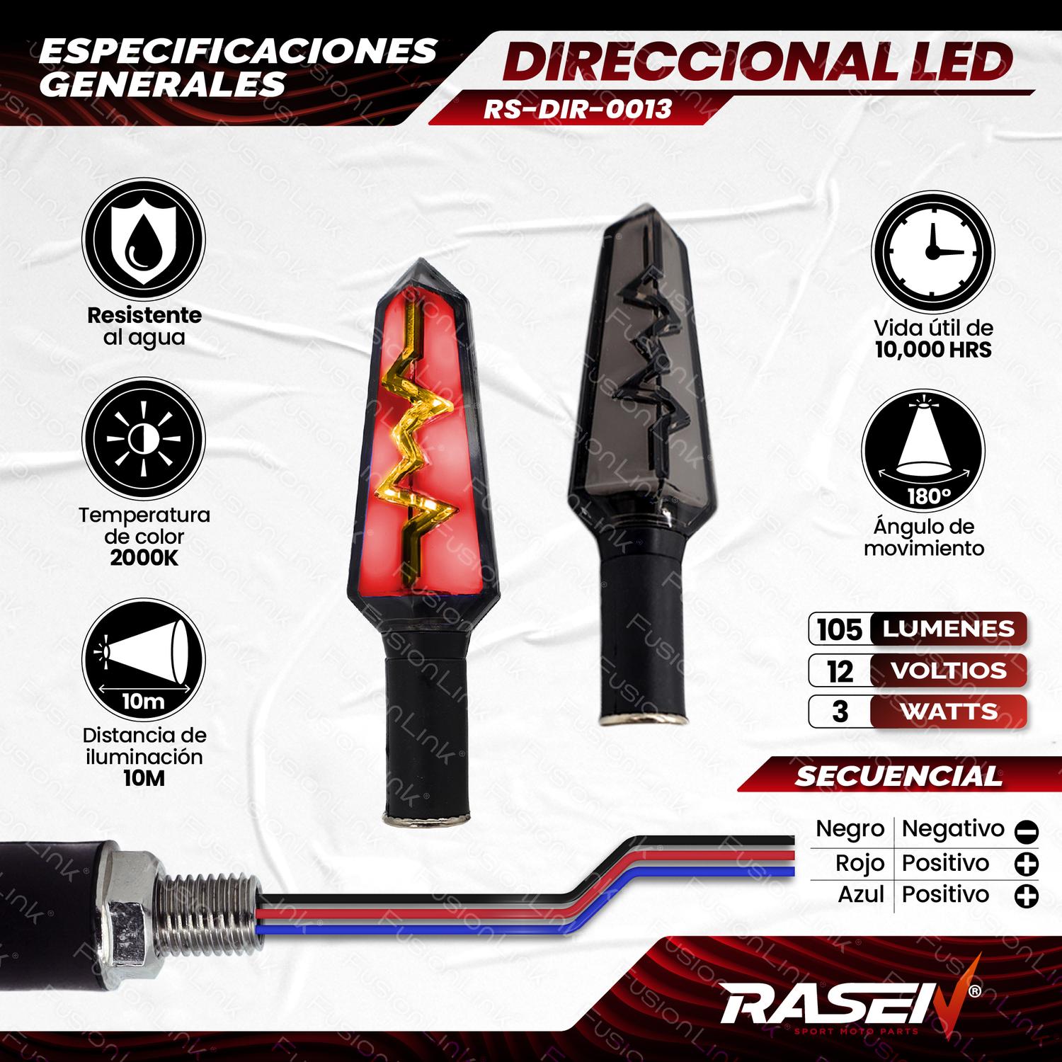 DIRECCIONAL LED MINI TIPO RAYO SECUENCIAL UNIVERSAL PARA MOTOCICLETA