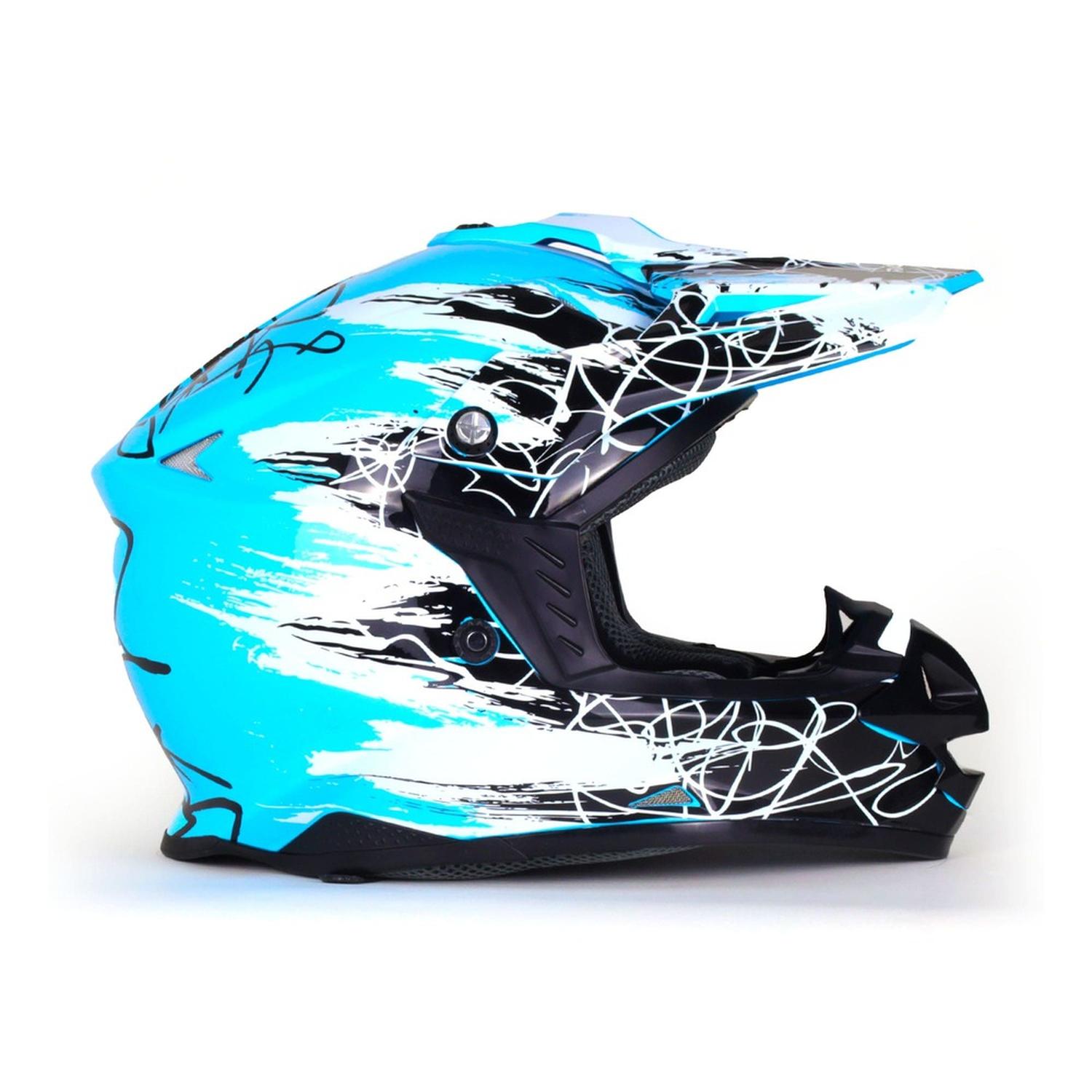 Casco para moto Rasen tipo Cross de fibra de vidrio Azul Nieve DOT