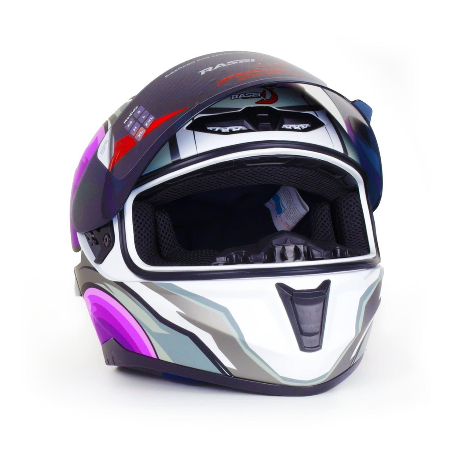 CASCO CERRADO MORADO CON GRIS Y BLANCO PARA MOTOCICLETA