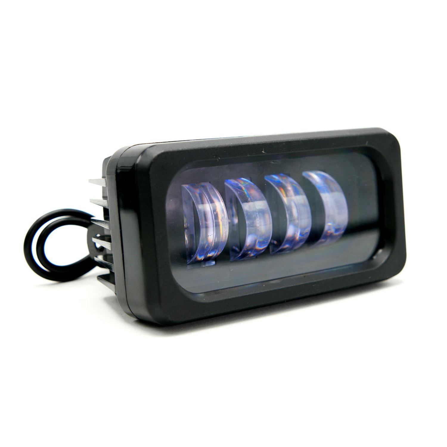 BARRA LED LUZ BLANCA RECTANGULAR 4 LED CON LUPA CON LUZ ALTA, BAJA Y ESTROBO PARA MOTOCICLETA