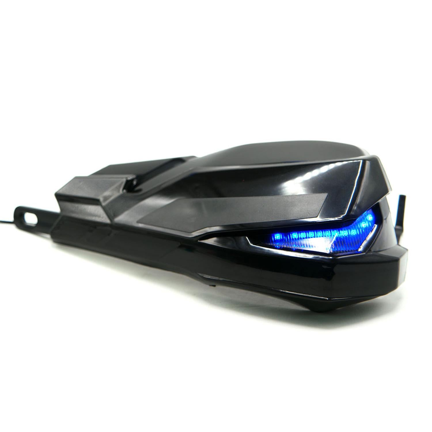 PROTECTOR DE PUÑOS CON BASE DE ALUMINIO LUZ LED SECUENCIAL AMAR-AZUL PARA MOTOCICLETA