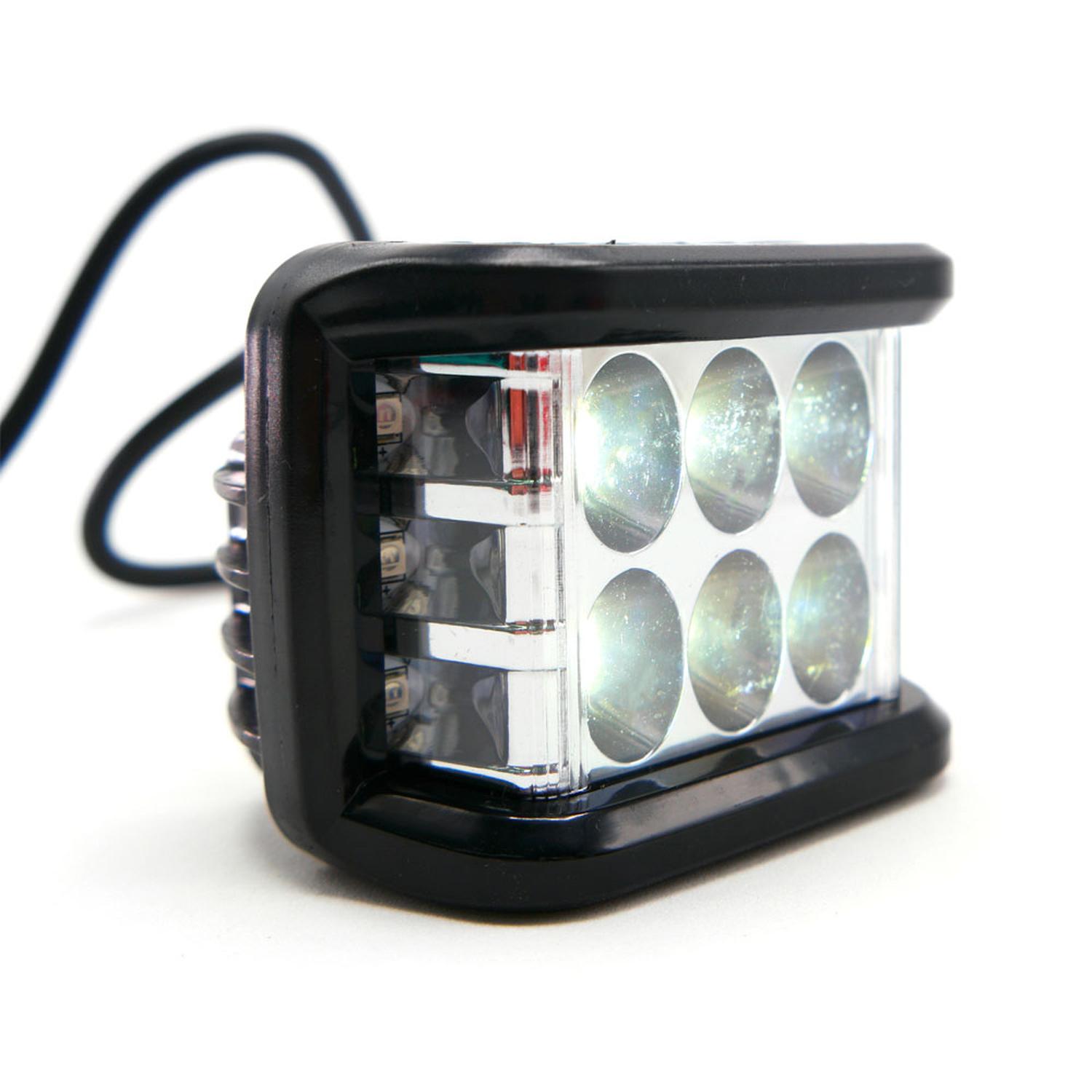 FARO CUADRADO 6 LED CON LUZ ALTA, BAJA Y ESTROBO PARA MOTOCICLETA