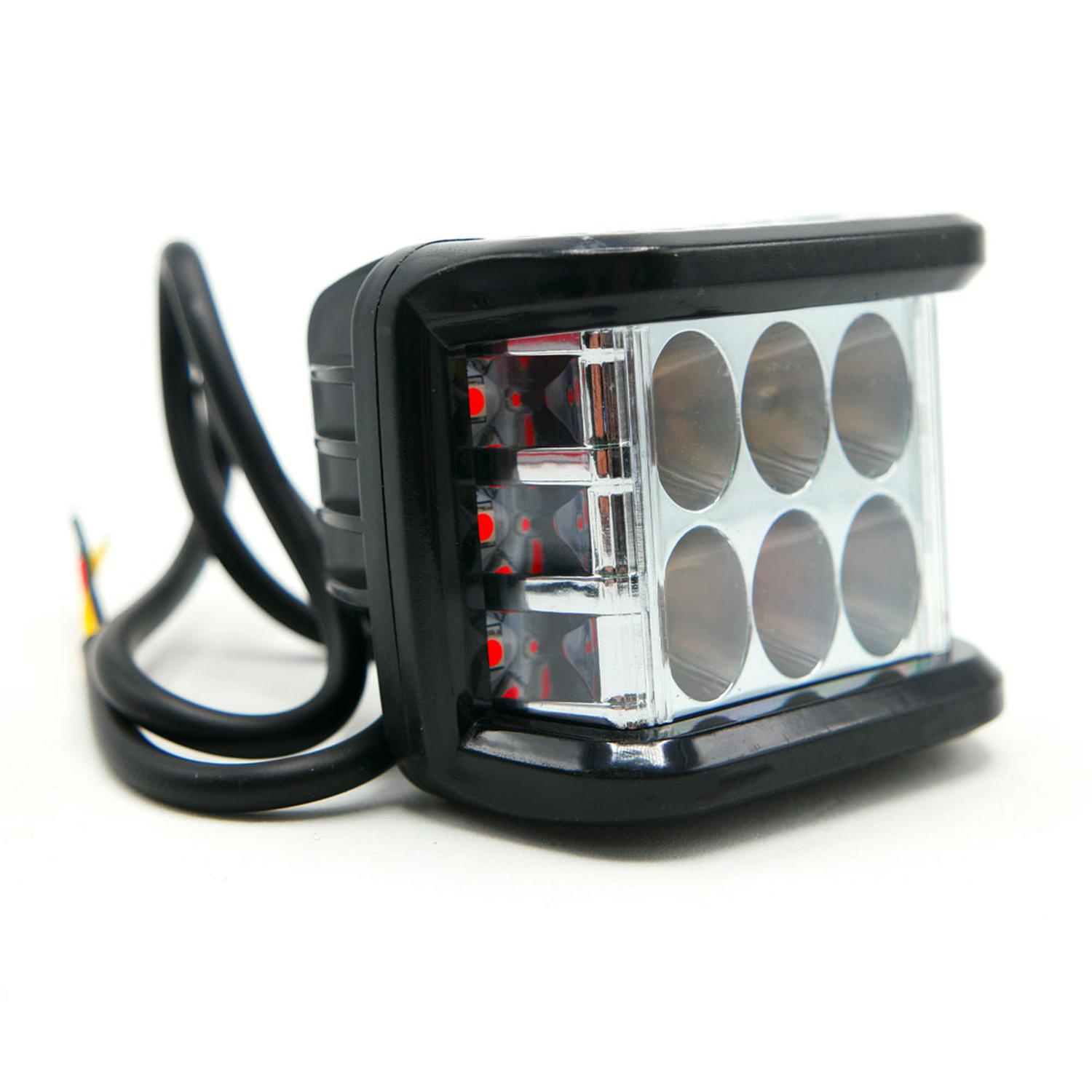 FARO CUADRADO 6 LED CON LUZ ALTA, BAJA Y ESTROBO PARA MOTOCICLETA