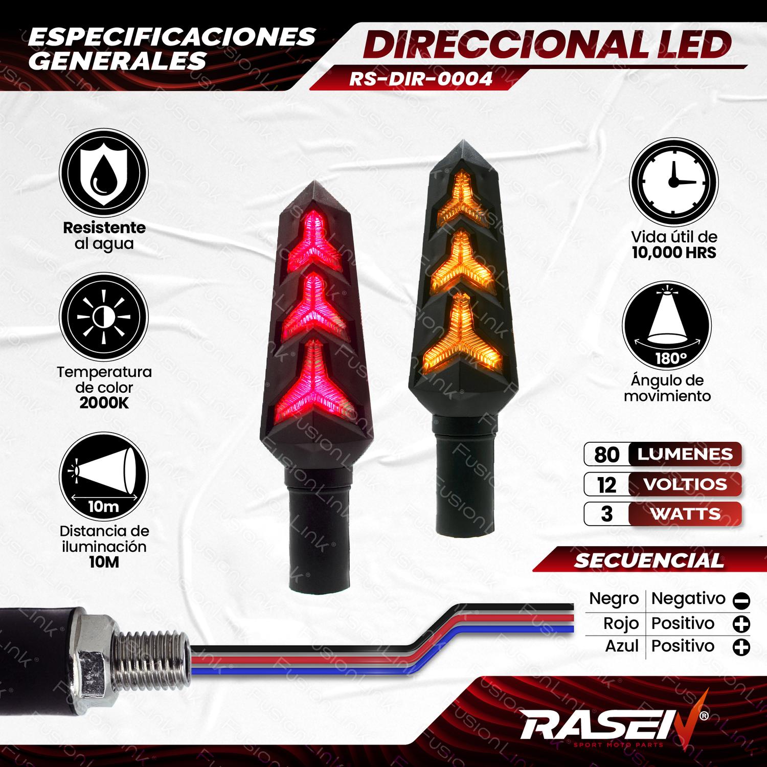 DIRECCIONAL LED SECUENCIAL TIPO RAYO UNIVERSAL PARA MOTOCICLETA