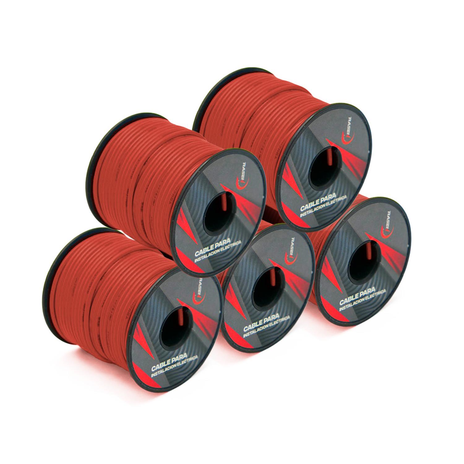 5 CABLES UN SOLO COLOR ROJO PARA INSTALACION ELECTRICA UNIVERSAL ROLLO/30MTS