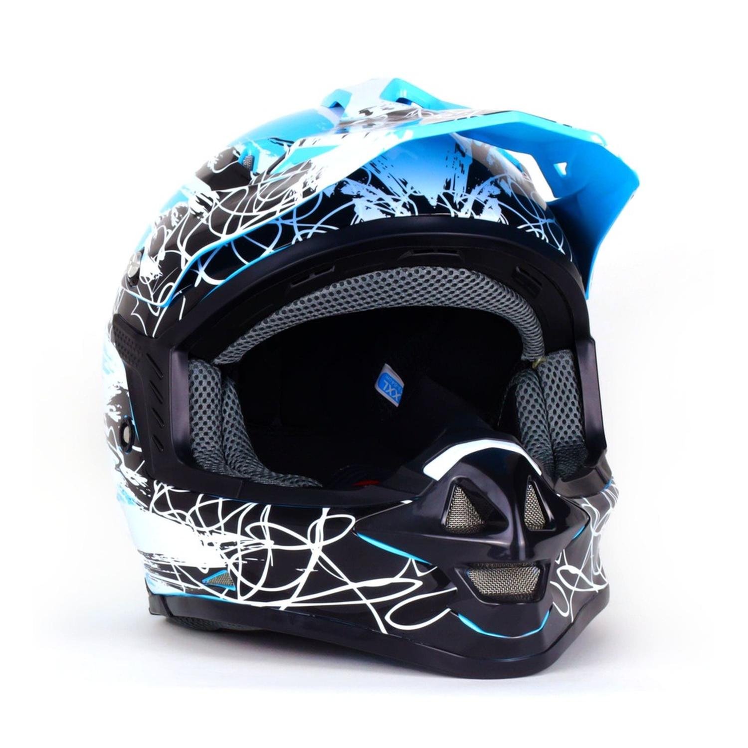 Casco para moto Rasen tipo Cross de fibra de vidrio Azul Nieve DOT
