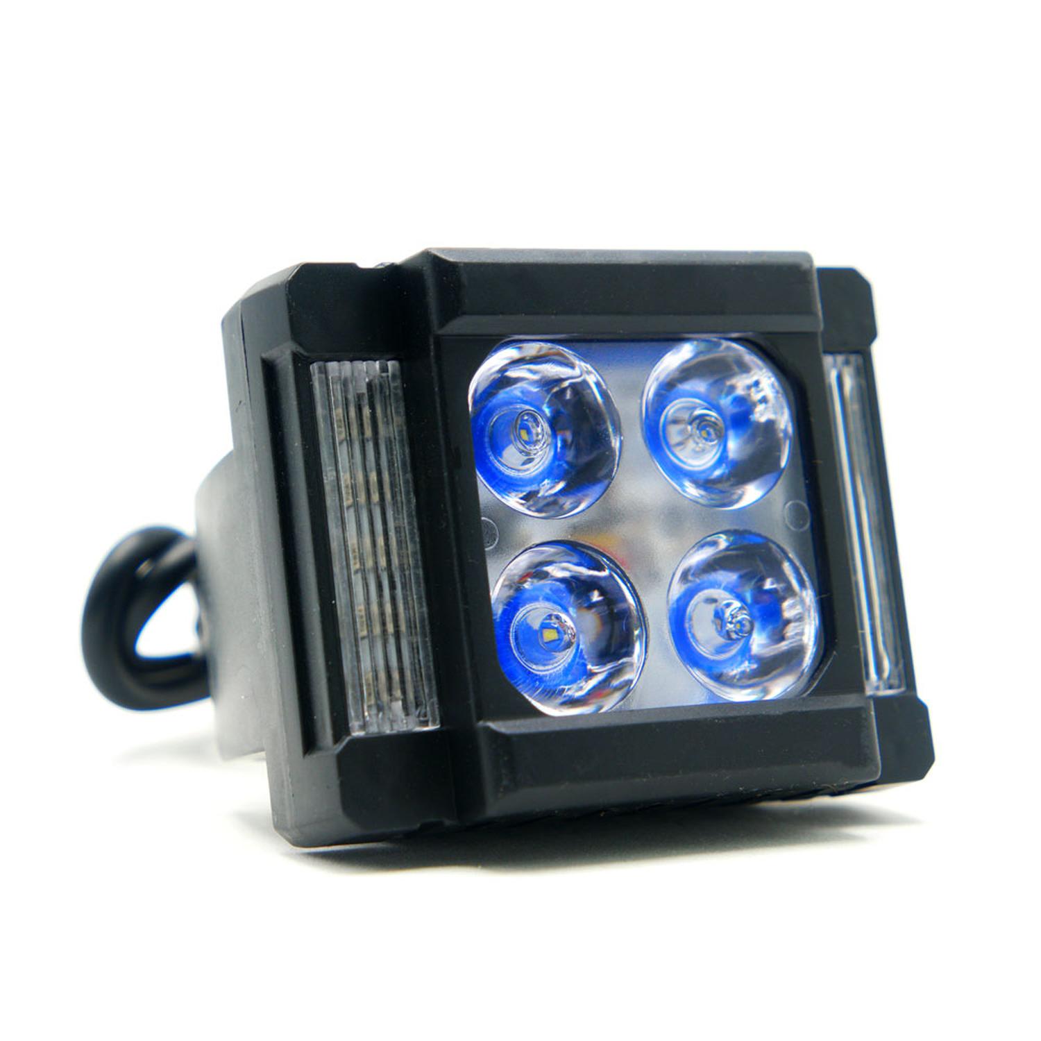 FARO AUXILIAR CUADRADO 4 LED ESTROBO, ALTA, BAJA PARA MOTOCICLETA