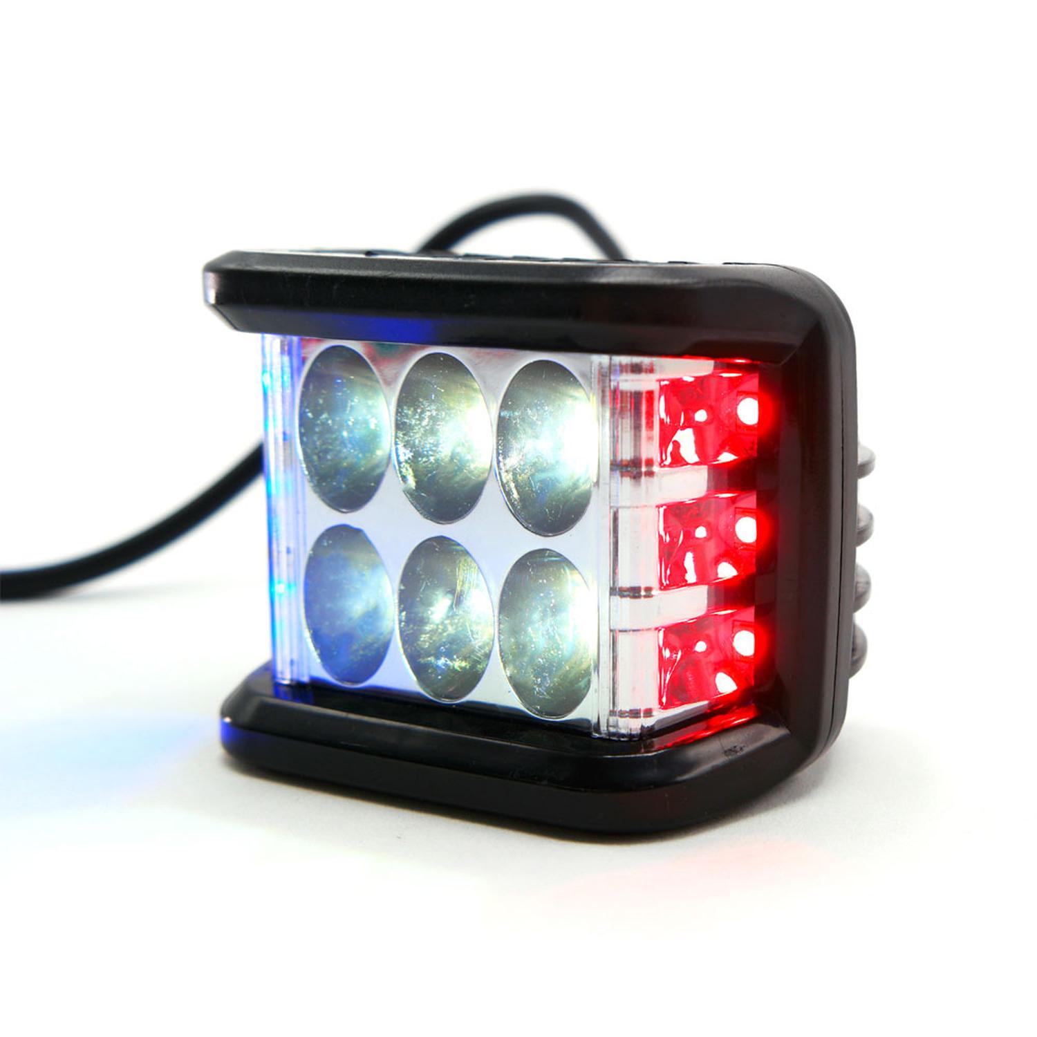 FARO CUADRADO 6 LED CON LUZ ALTA, BAJA Y ESTROBO PARA MOTOCICLETA