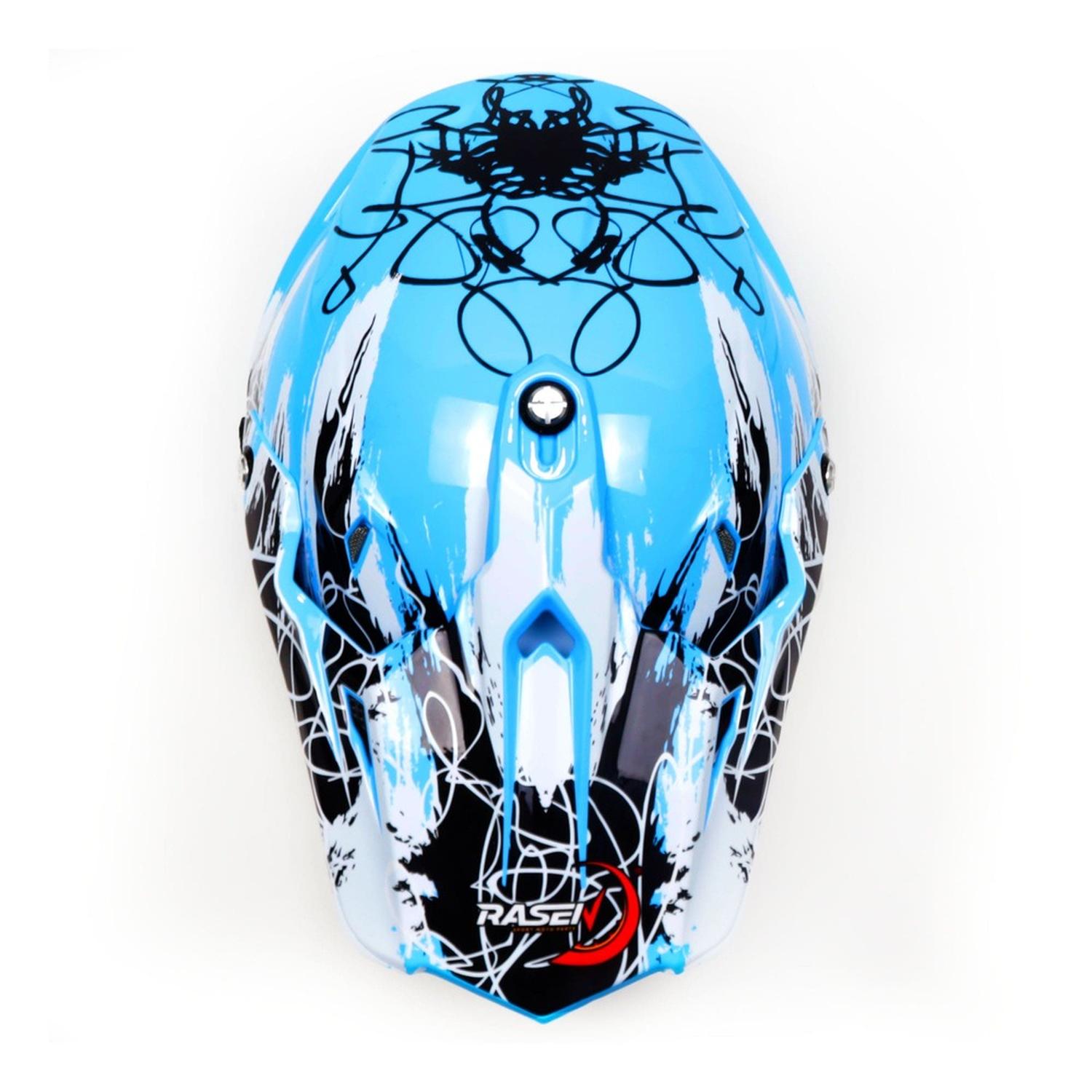 Casco para moto Rasen tipo Cross de fibra de vidrio Azul Nieve DOT