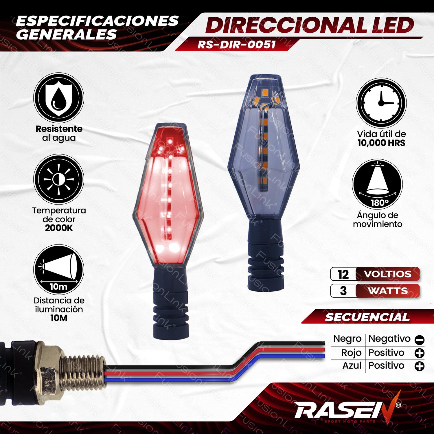 DIRECCIONAL LED SECUENCIAL TIPO RECTANGULAR UNIVERSAL PARA MOTOCICLETA