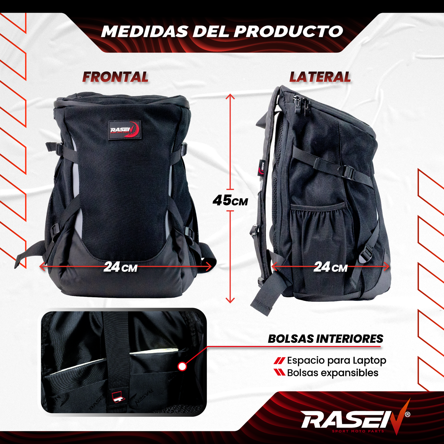 Mochila multifuncional con reflejantes gris para moto Rasen