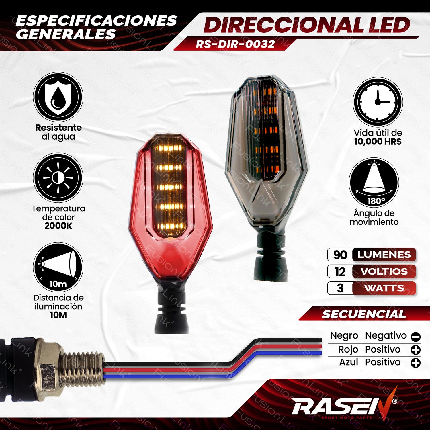 DIRECCIONAL LED SECUENCIAL TIPO CAPARAZON UNIVERSAL PARA MOTOCICLETA