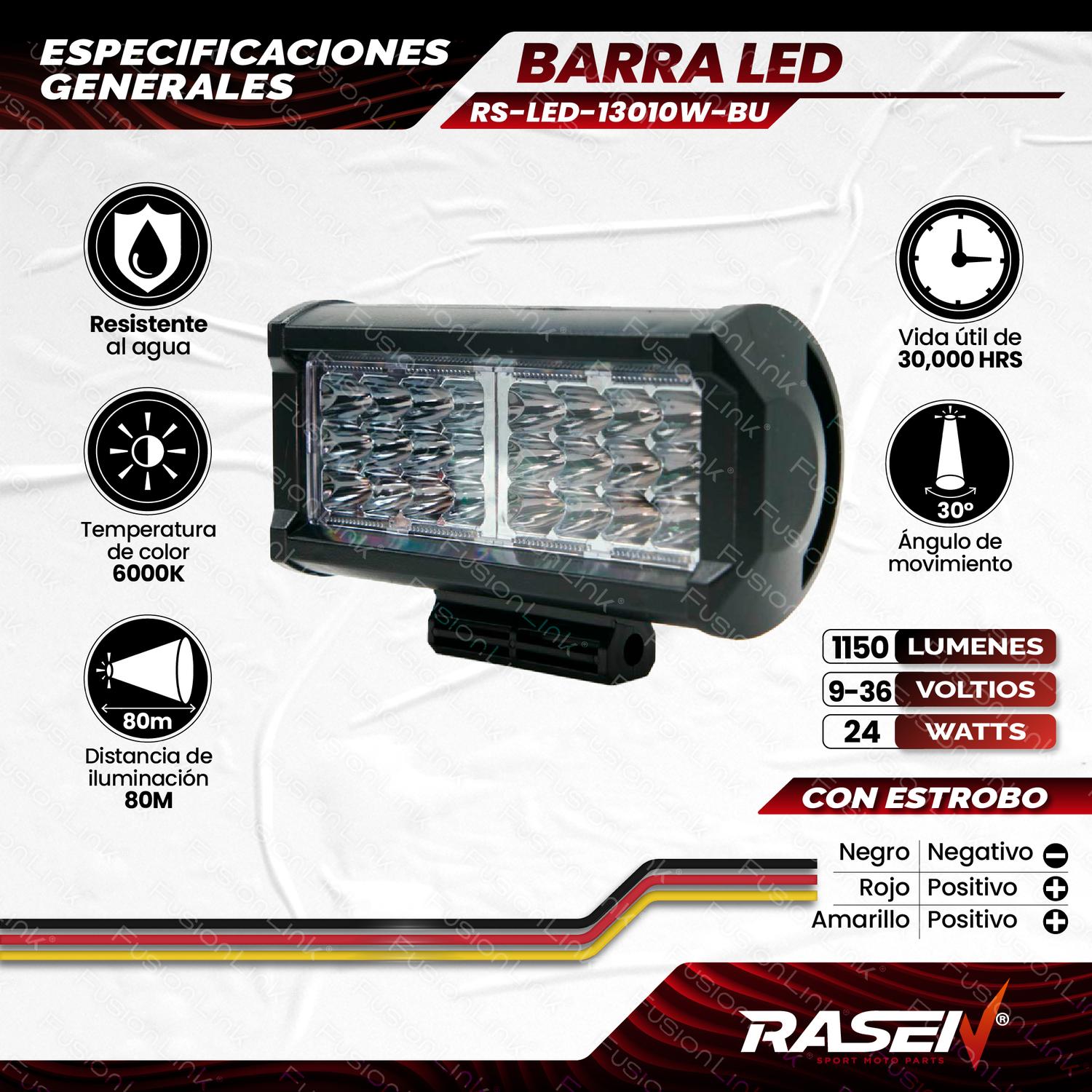 BARRA DE 24 LED CON LUZ ALTA, BAJA Y ESTROBO PARA MOTOCICLETA