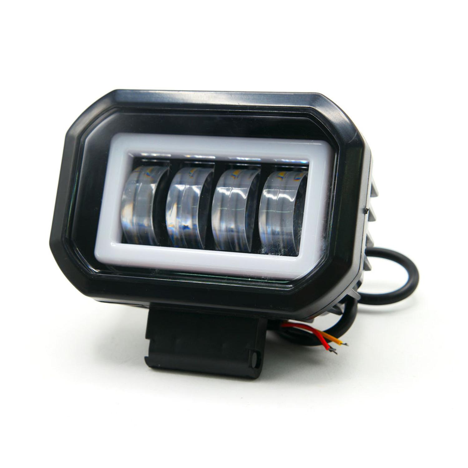 FARO AUXILIAR LED CON LUPA CUADRADO CON 4 LED OJO DE ANGEL CON LUZ BLANCA FIJA Y ESTROBO PARA MOTOCI