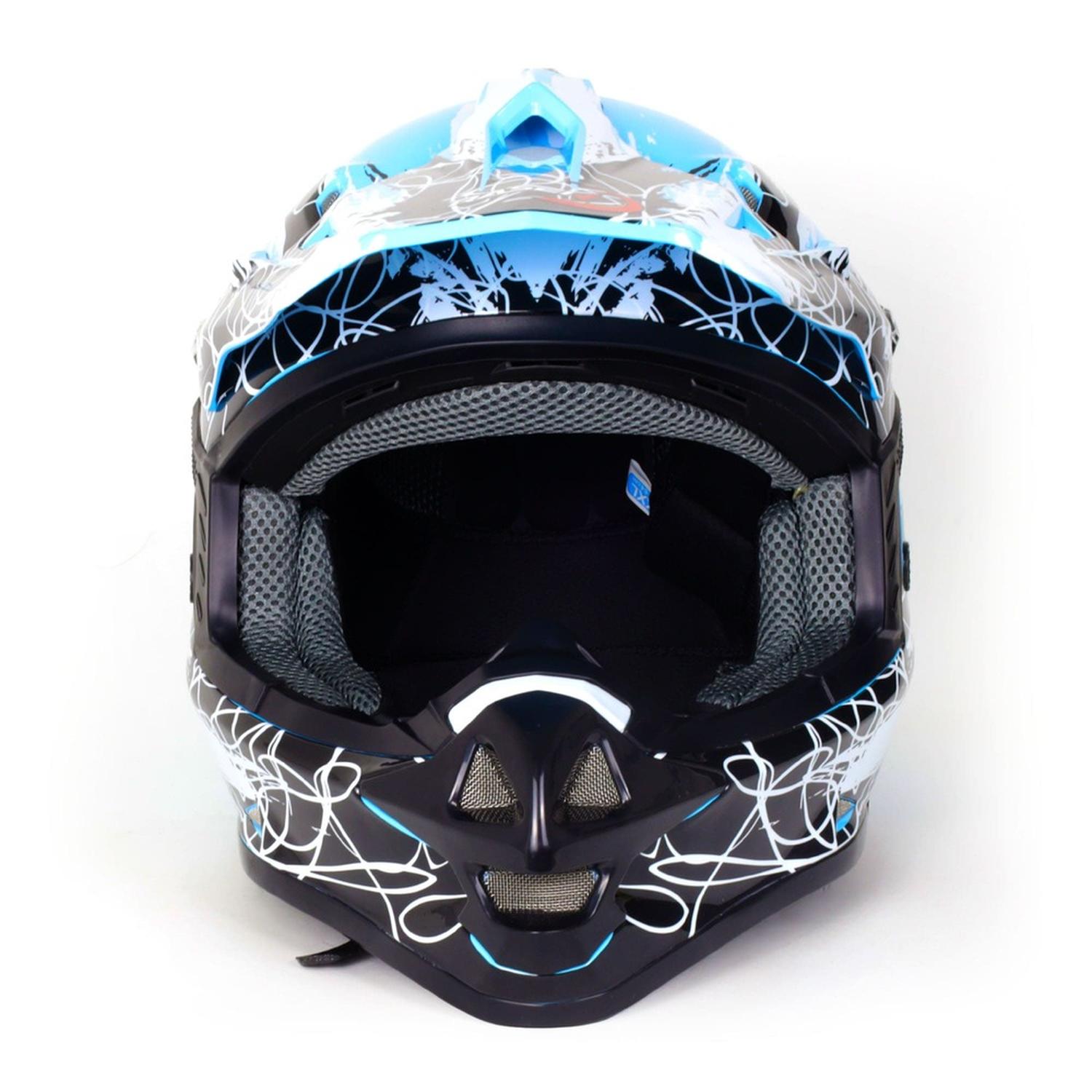 Casco para moto Rasen tipo Cross de fibra de vidrio Azul Nieve DOT