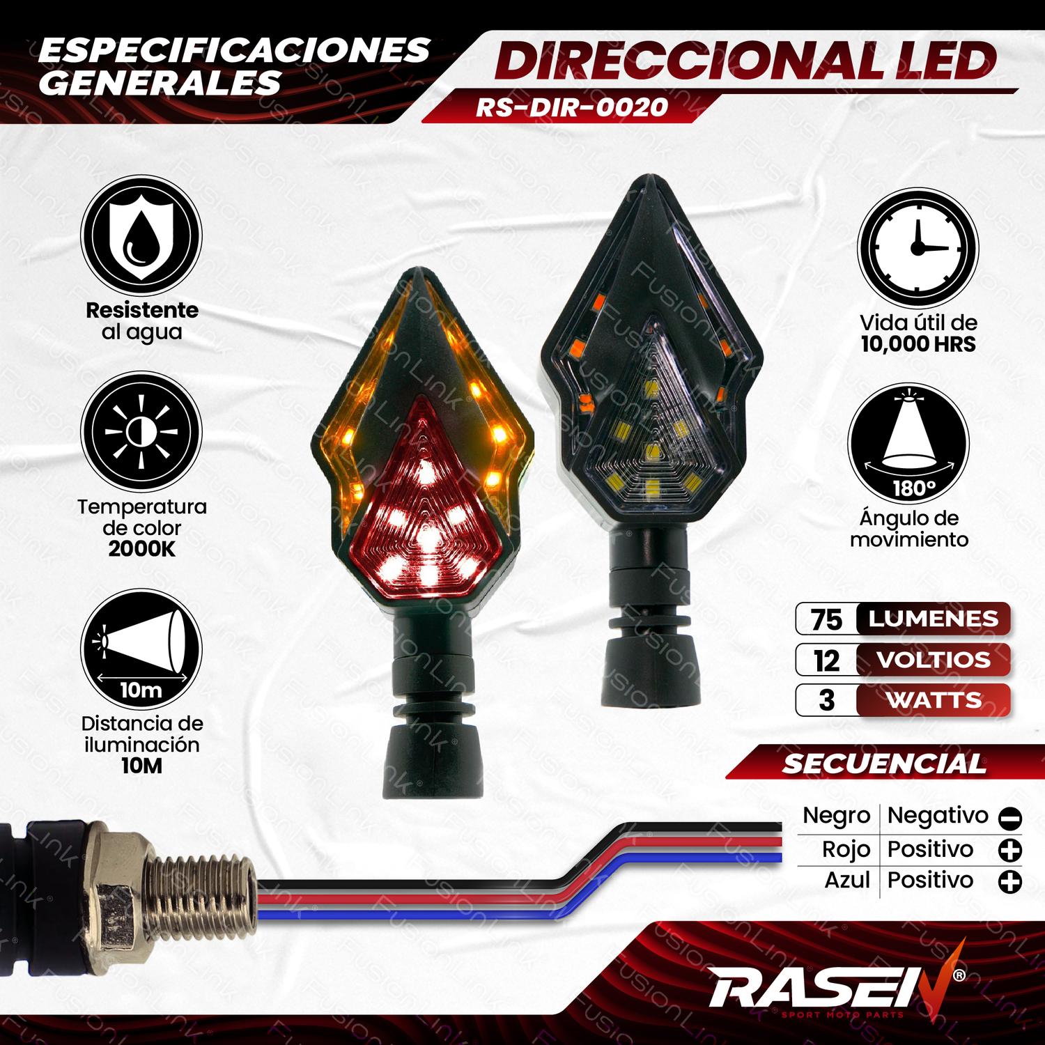 DIRECCIONAL LED SECUENCIAL TIPO DIAMANTE UNIVERSAL PARA MOTOCICLETA