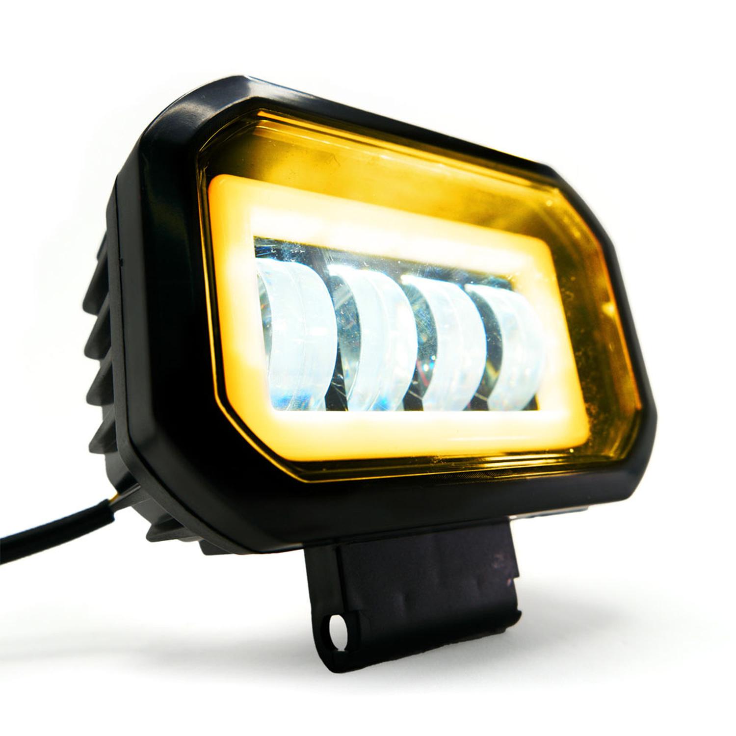 FARO AUXILIAR LED CON LUPA CUADRADO CON 4 LED OJO DE ANGEL CON LUZ BLANCA FIJA Y ESTROBO PARA MOTOCI