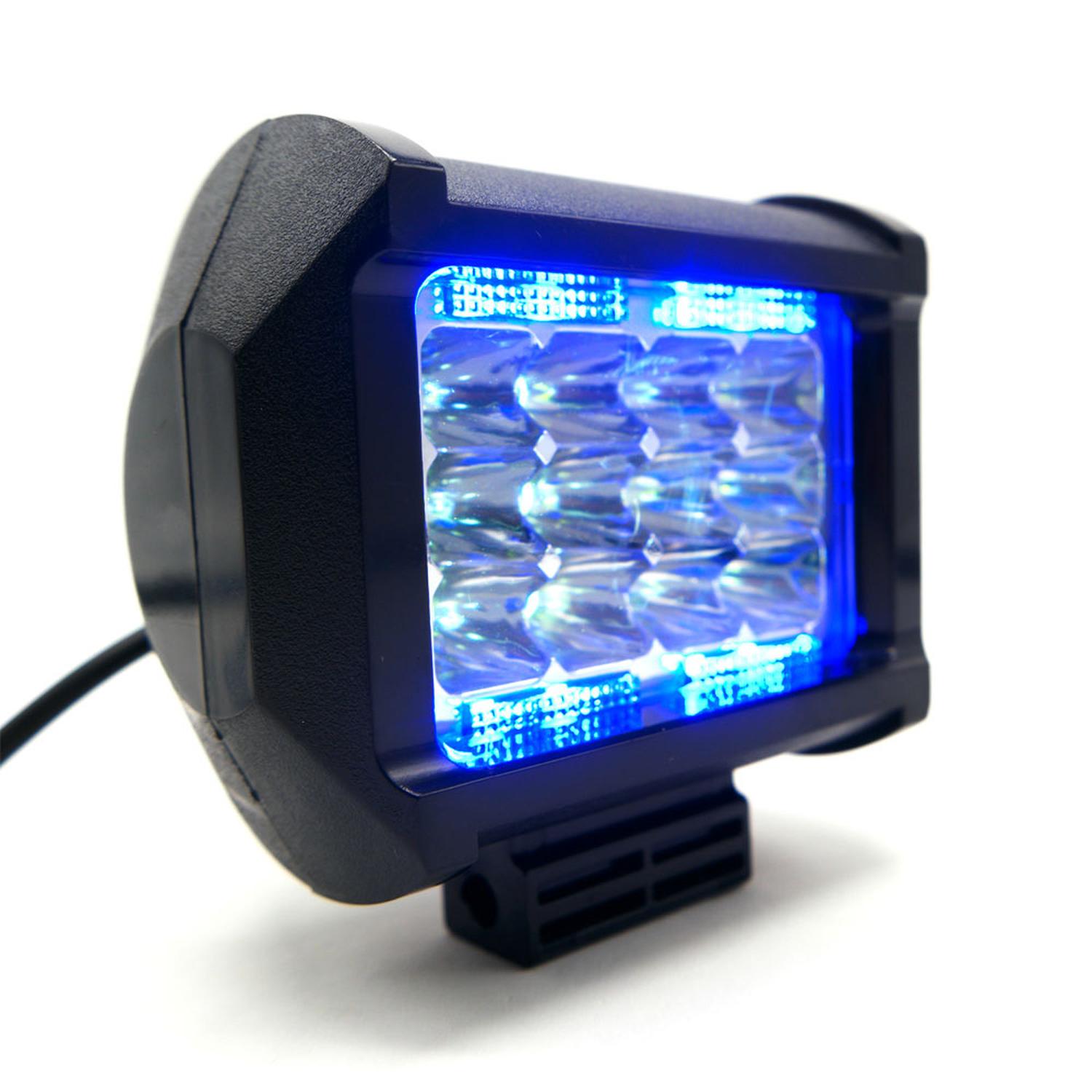 FARO AUXILIAR LED CUADRADO 3 FILAS 12 LED CON LUZ ALTA, BAJA Y ESTROBO PARA MOTOCICLETA