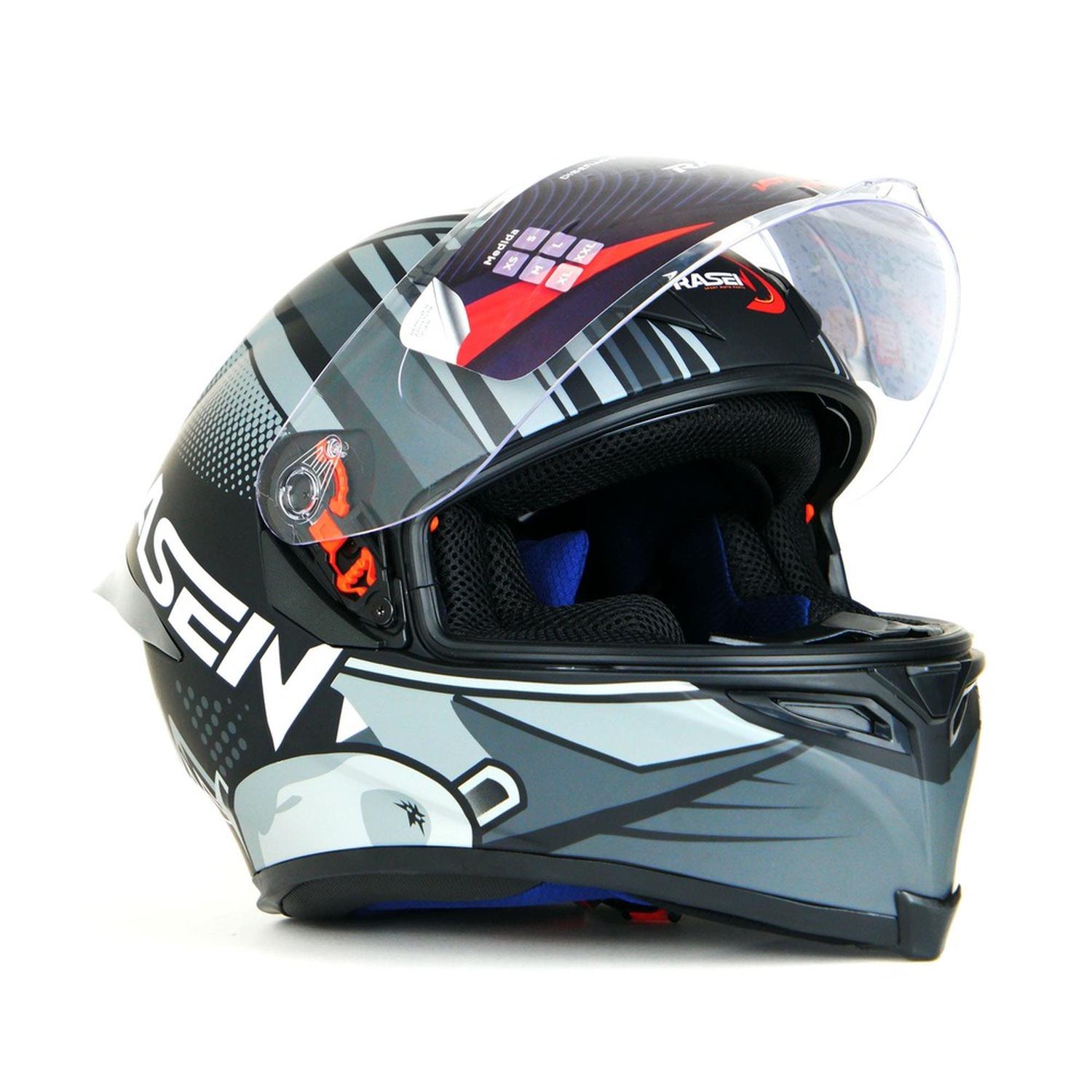 Casco para moto Rasen cerrado Gris de fibra de vidrio DOT