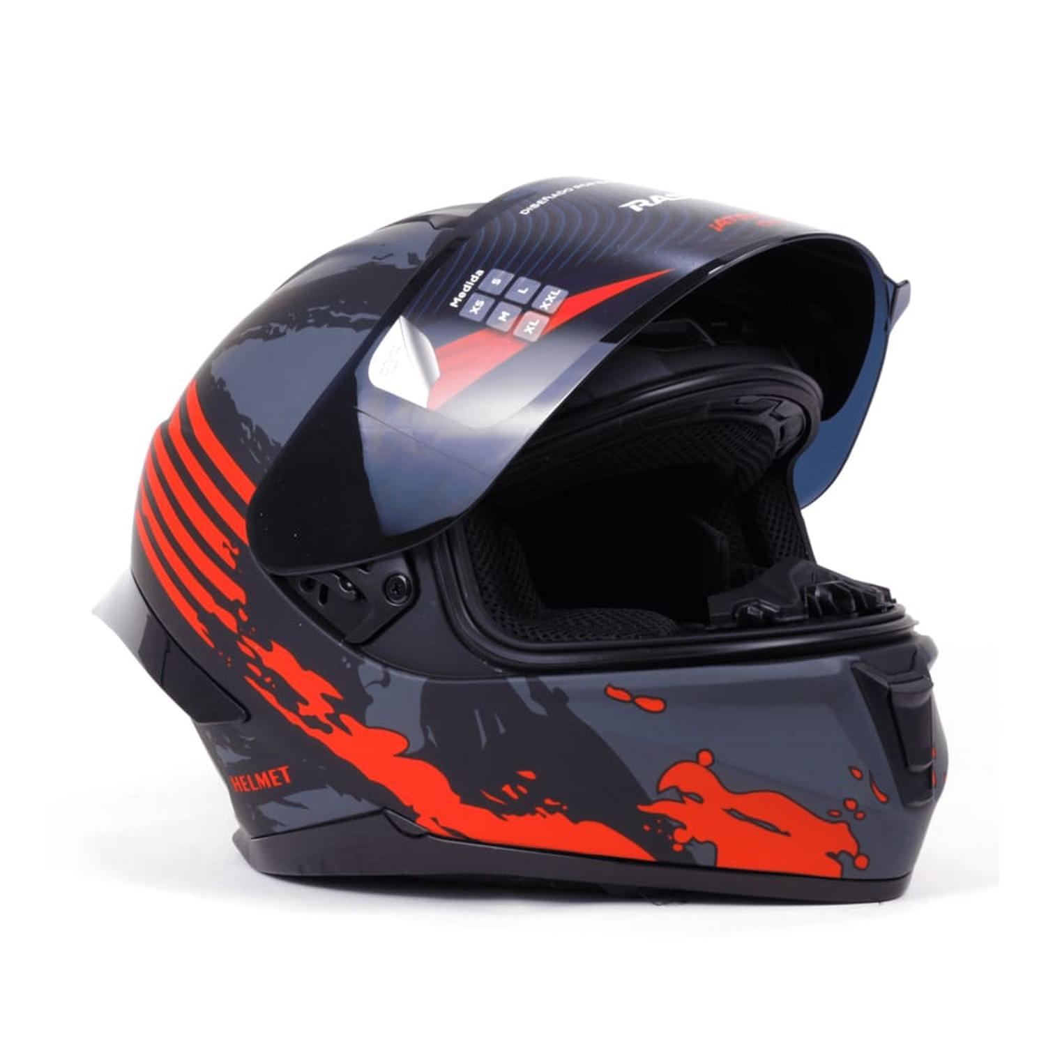 CASCO CERRADO NEGRO CON FRANJAS ROJAS PARA MOTOCICLETA