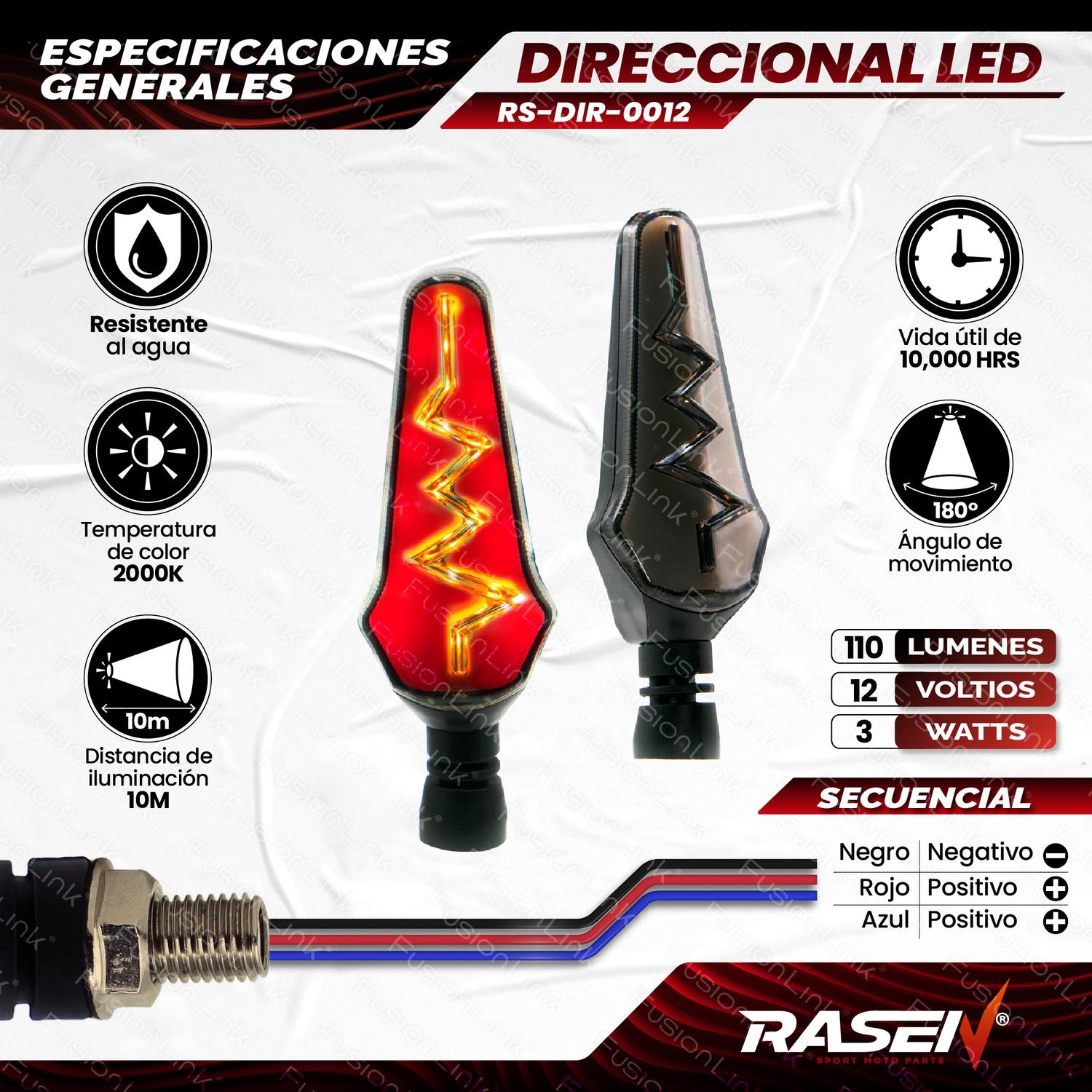 DIRECCIONAL LED SECUENCIAL TIPO RAYO UNIVERSAL PARA MOTOCICLETA