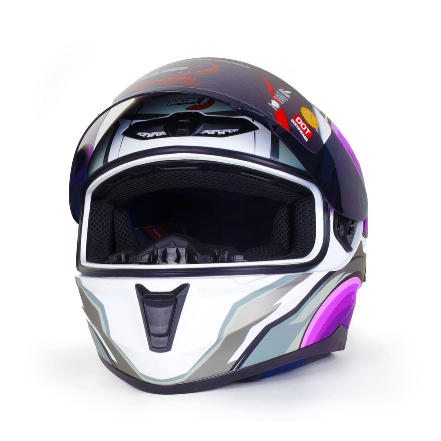 CASCO CERRADO MORADO CON GRIS Y BLANCO PARA MOTOCICLETA