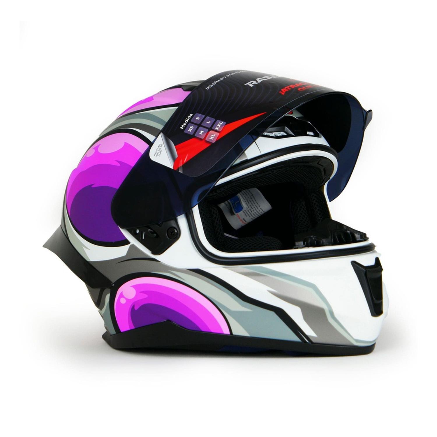 CASCO CERRADO MORADO CON GRIS Y BLANCO PARA MOTOCICLETA