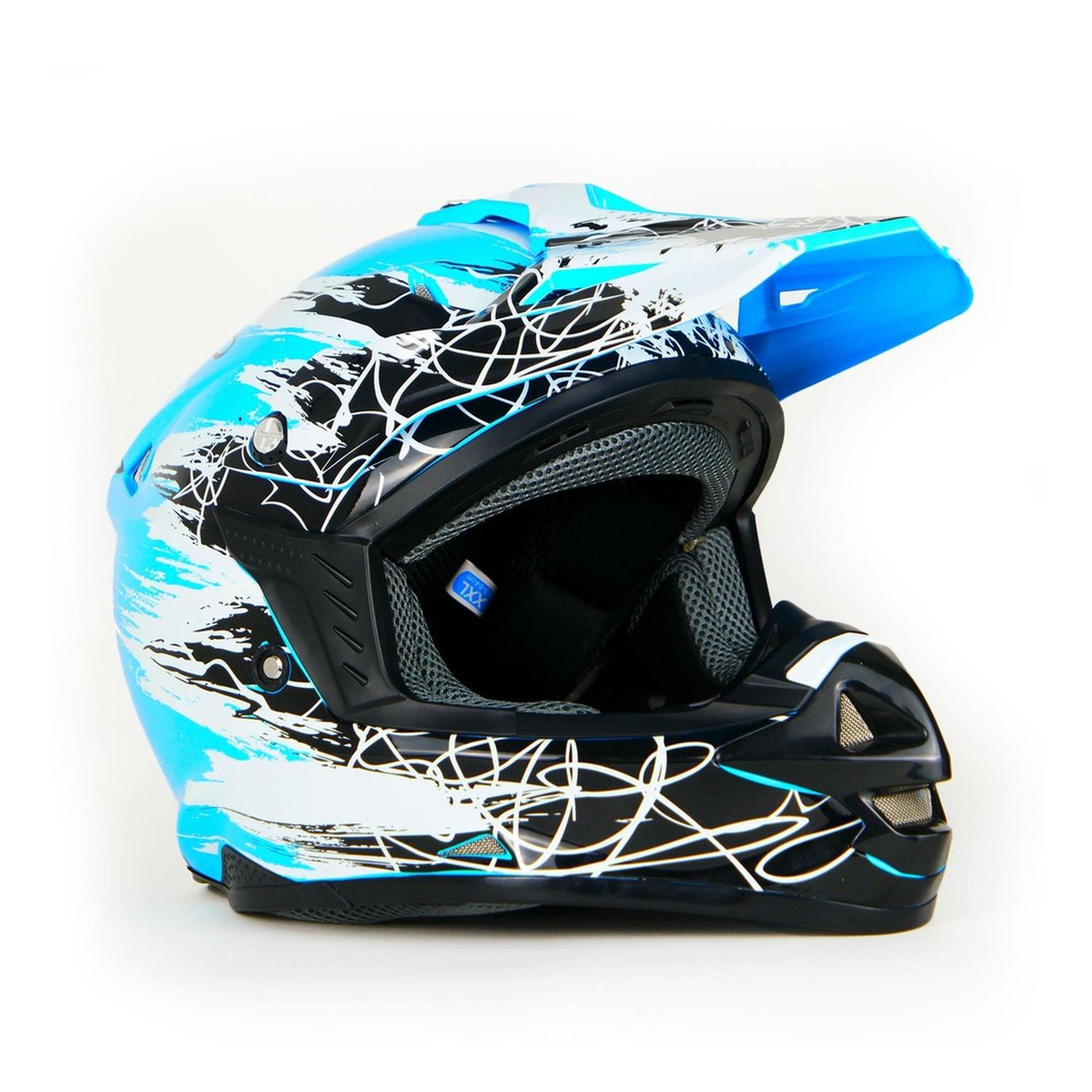 Casco para moto Rasen tipo Cross de fibra de vidrio Azul Nieve DOT