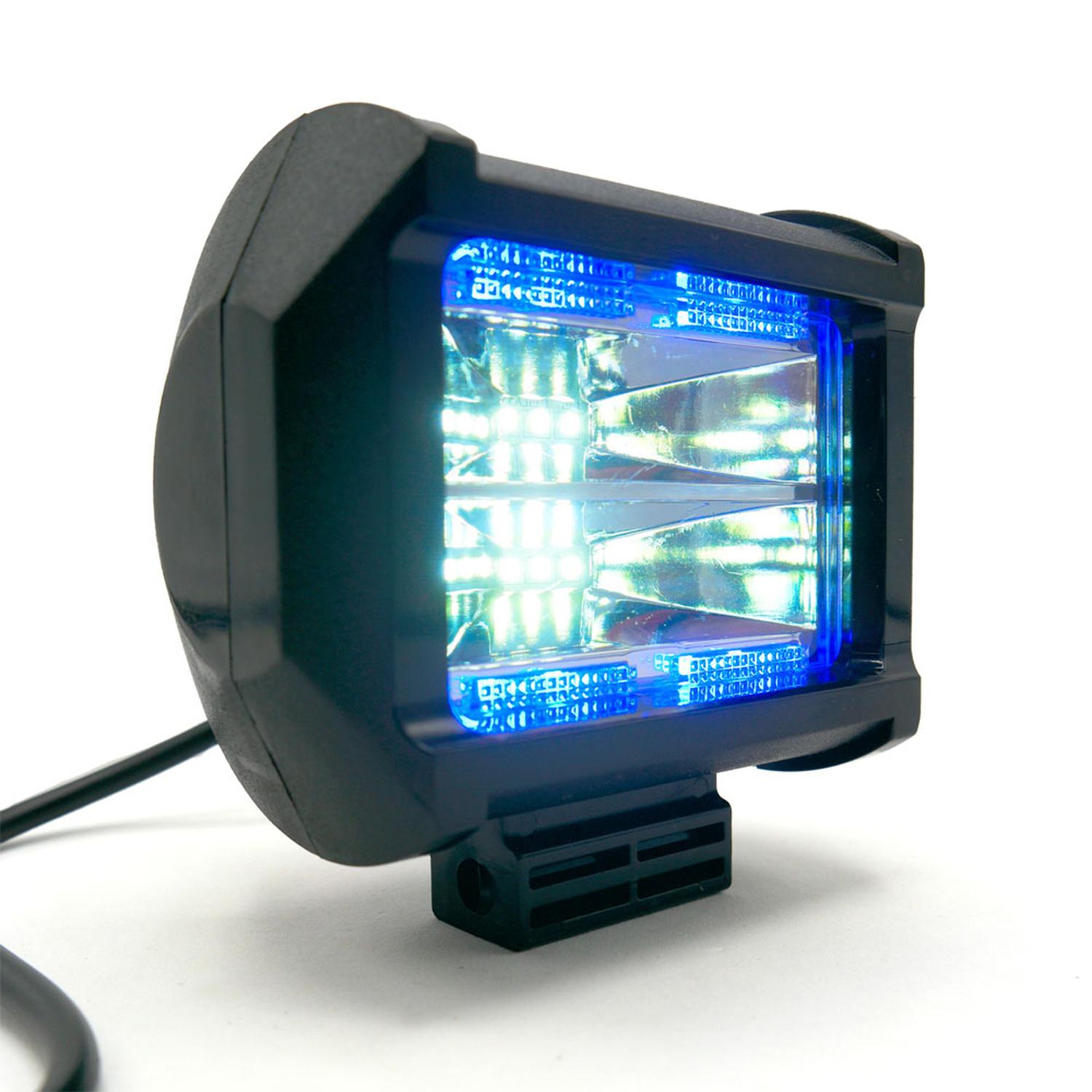 FARO AUXILIAR CUADRADO 6 LED CON LUPA CON LUZ ALTA, BAJA Y ESTROBO PARA MOTOCICLETA