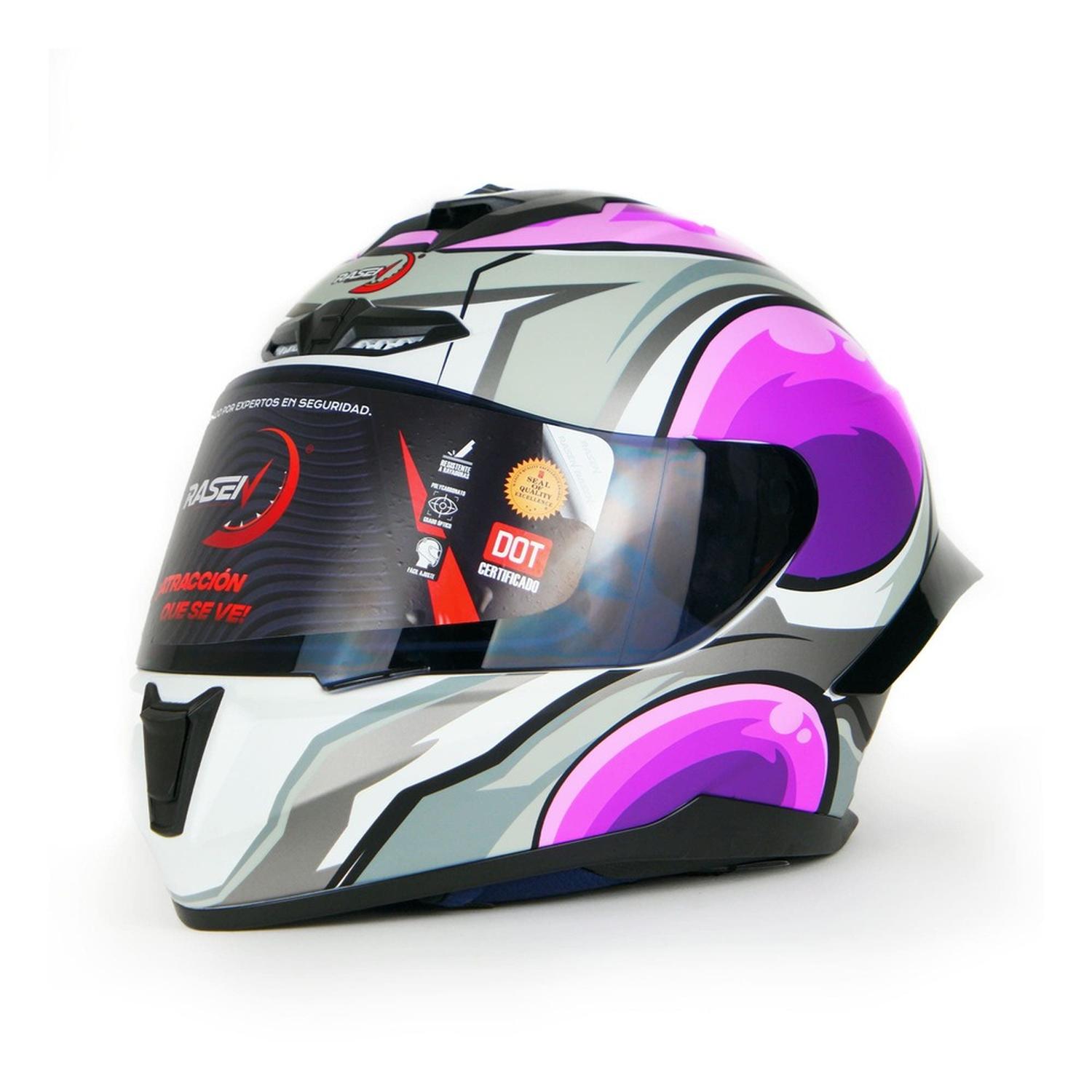 CASCO CERRADO MORADO CON GRIS Y BLANCO PARA MOTOCICLETA