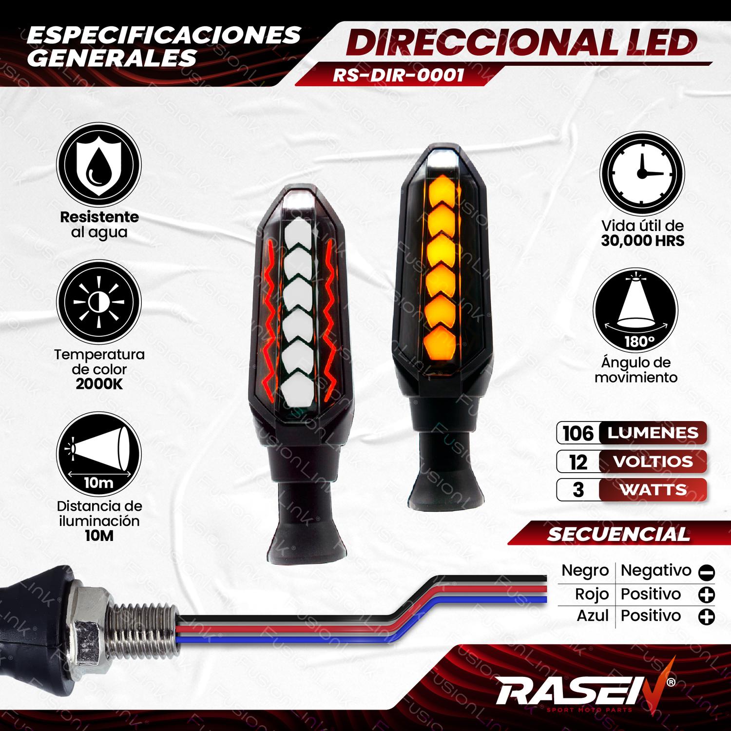 DIRECCIONAL LED BI-COLOR SECUENCIAL UNIVERSAL PARA MOTOCICLETA