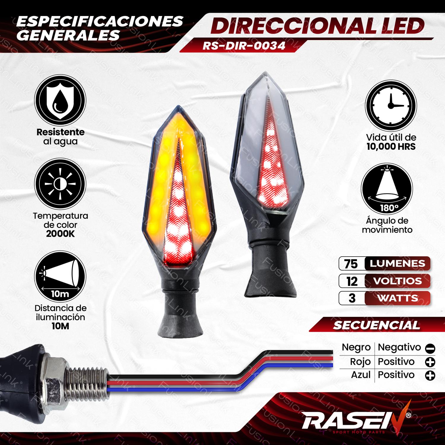 DIRECCIONAL LED SECUENCIAL TIPO HEXAGONAL UNIVERSAL PARA MOTOCICLETA