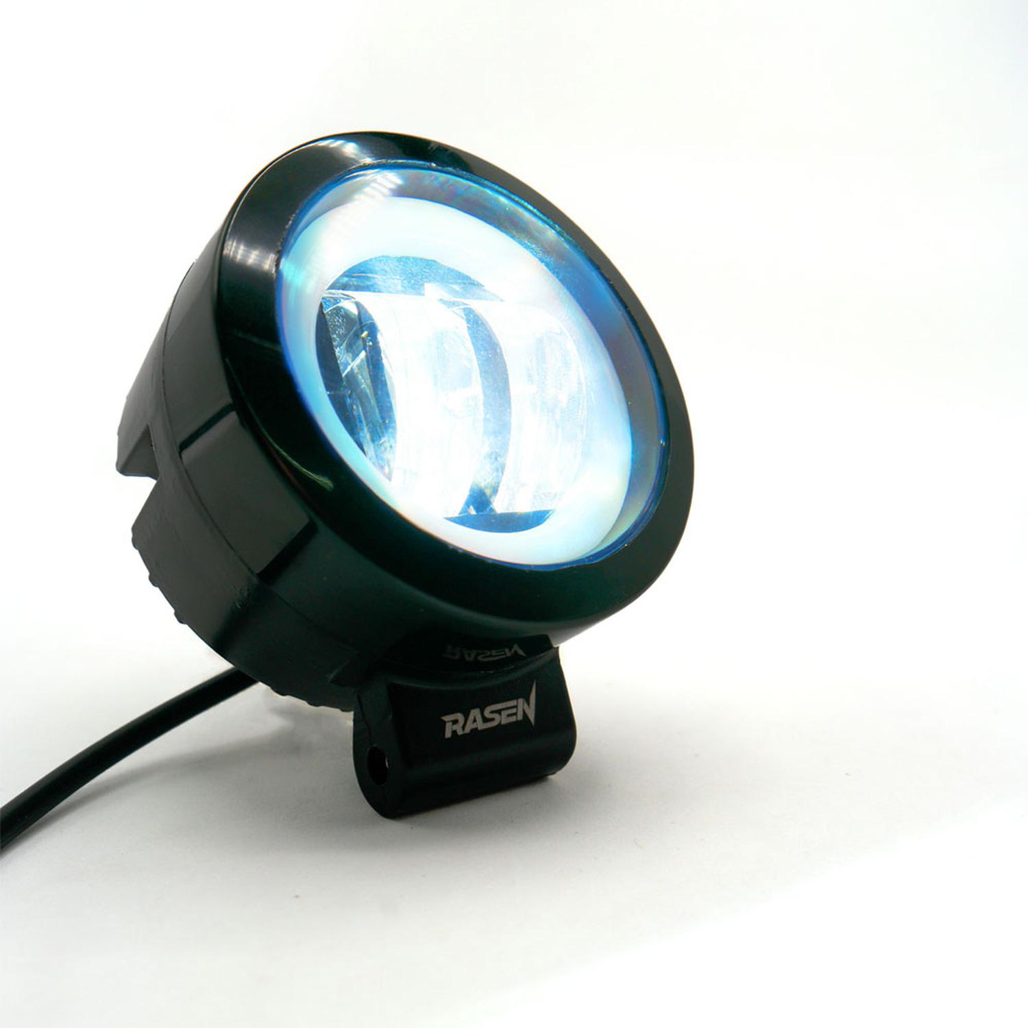 FARO 2 LED REDONDO CON LUPA LUZ BLANCA FIJA Y ESTROBO OPCIONAL PARA MOTOCICLETA