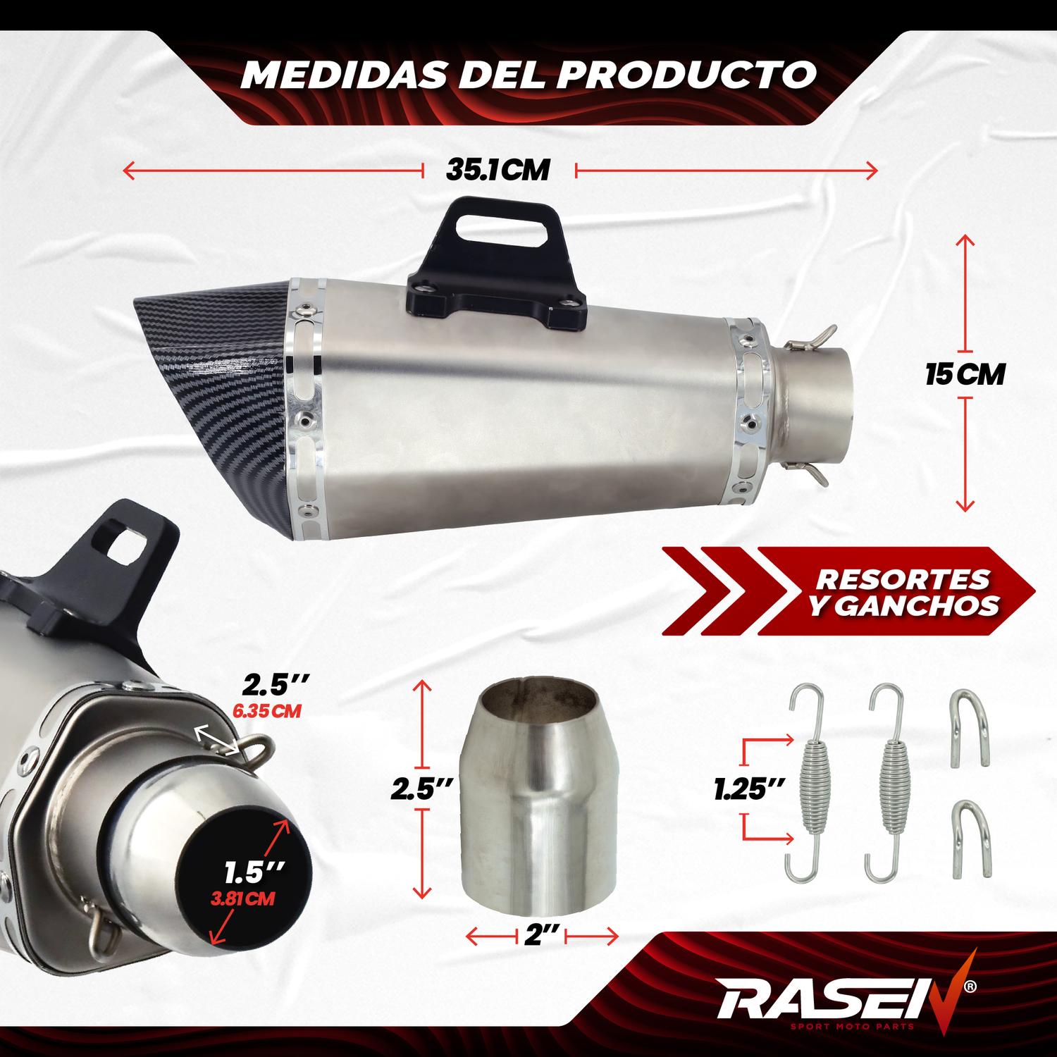 Escape Para Moto Rasen Deportivo Hexagonal Con Base Plata Con Punta Tipo Fibra De Carbono Universal