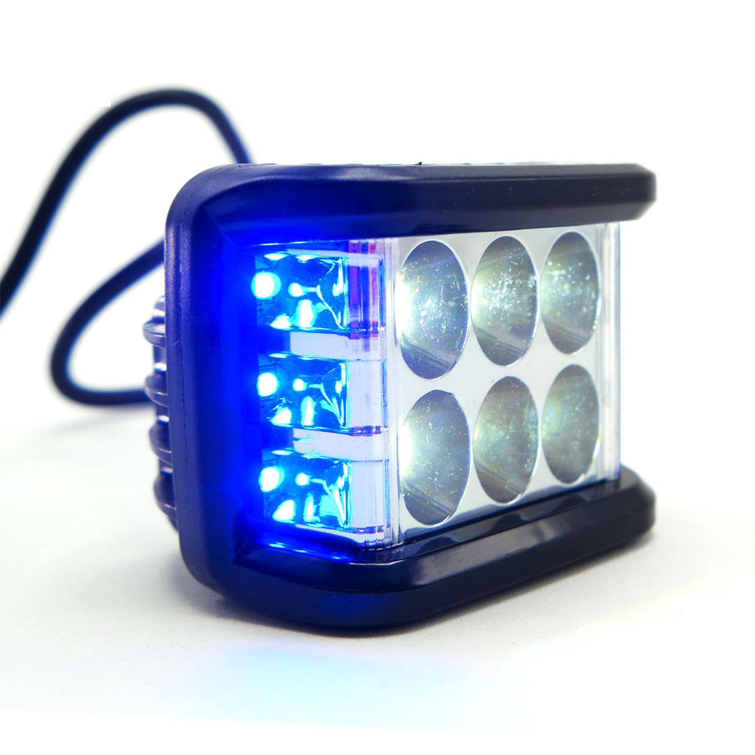 FARO CUADRADO 6 LED CON LUZ ALTA, BAJA Y ESTROBO PARA MOTOCICLETA