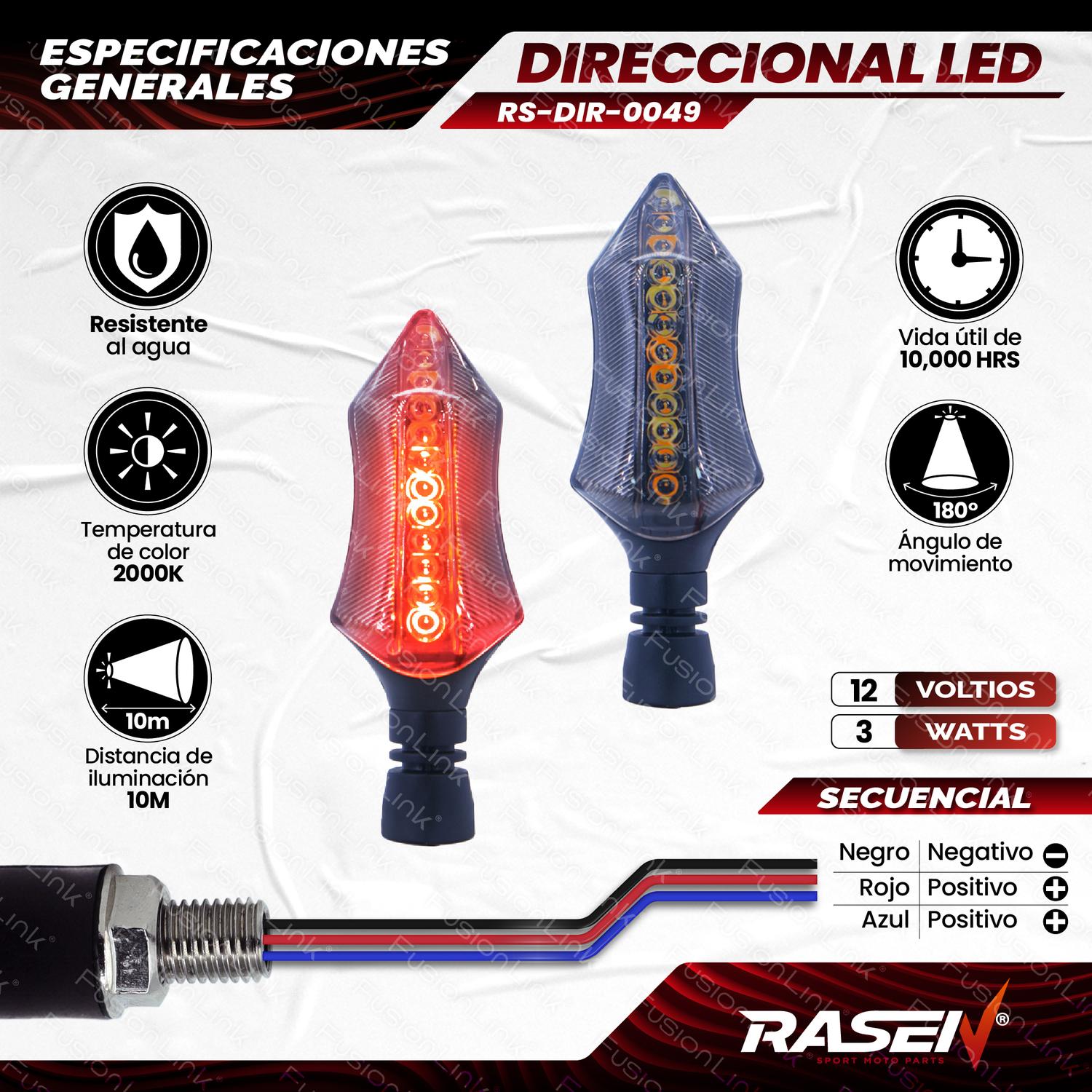 DIRECCIONAL LED SECUENCIAL TIPO DEPORTIVA UNIVERSAL PARA MOTOCICLETA