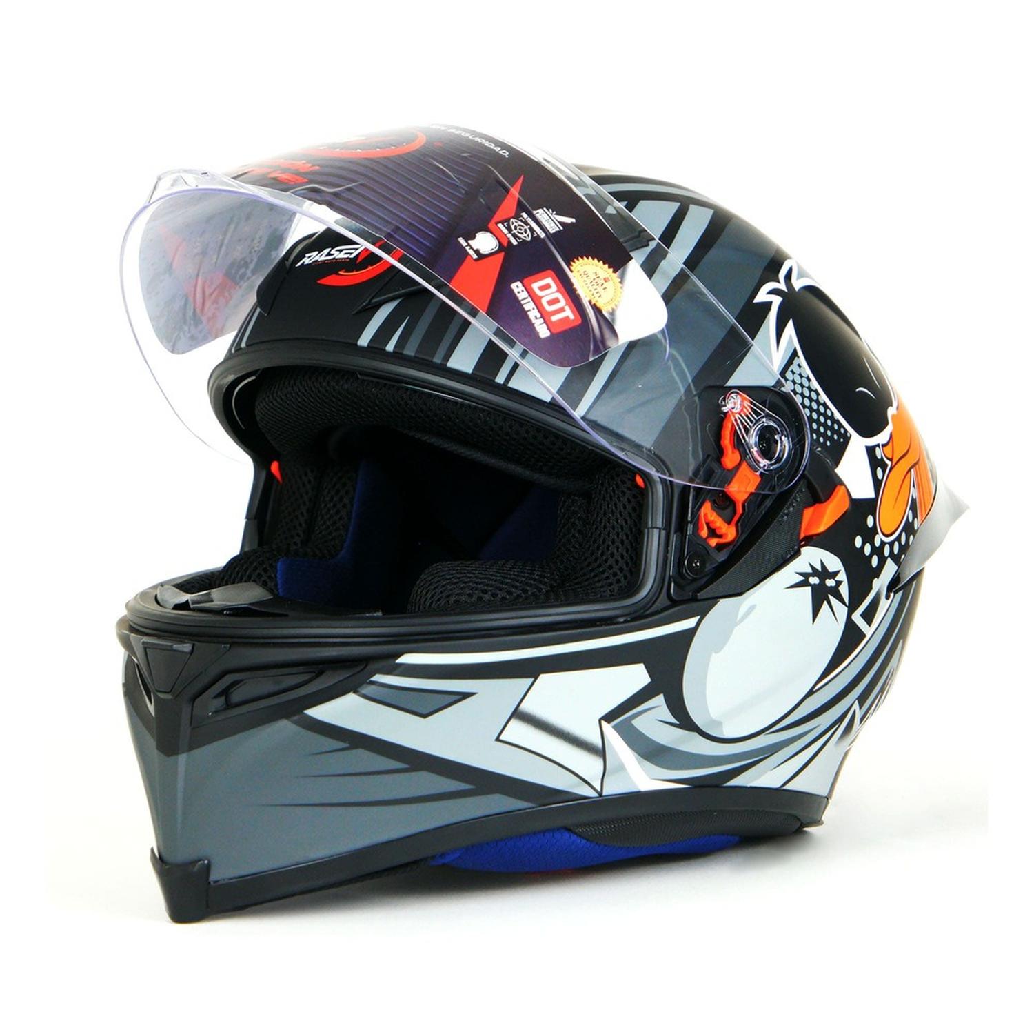 Casco para moto Rasen cerrado Gris de fibra de vidrio DOT