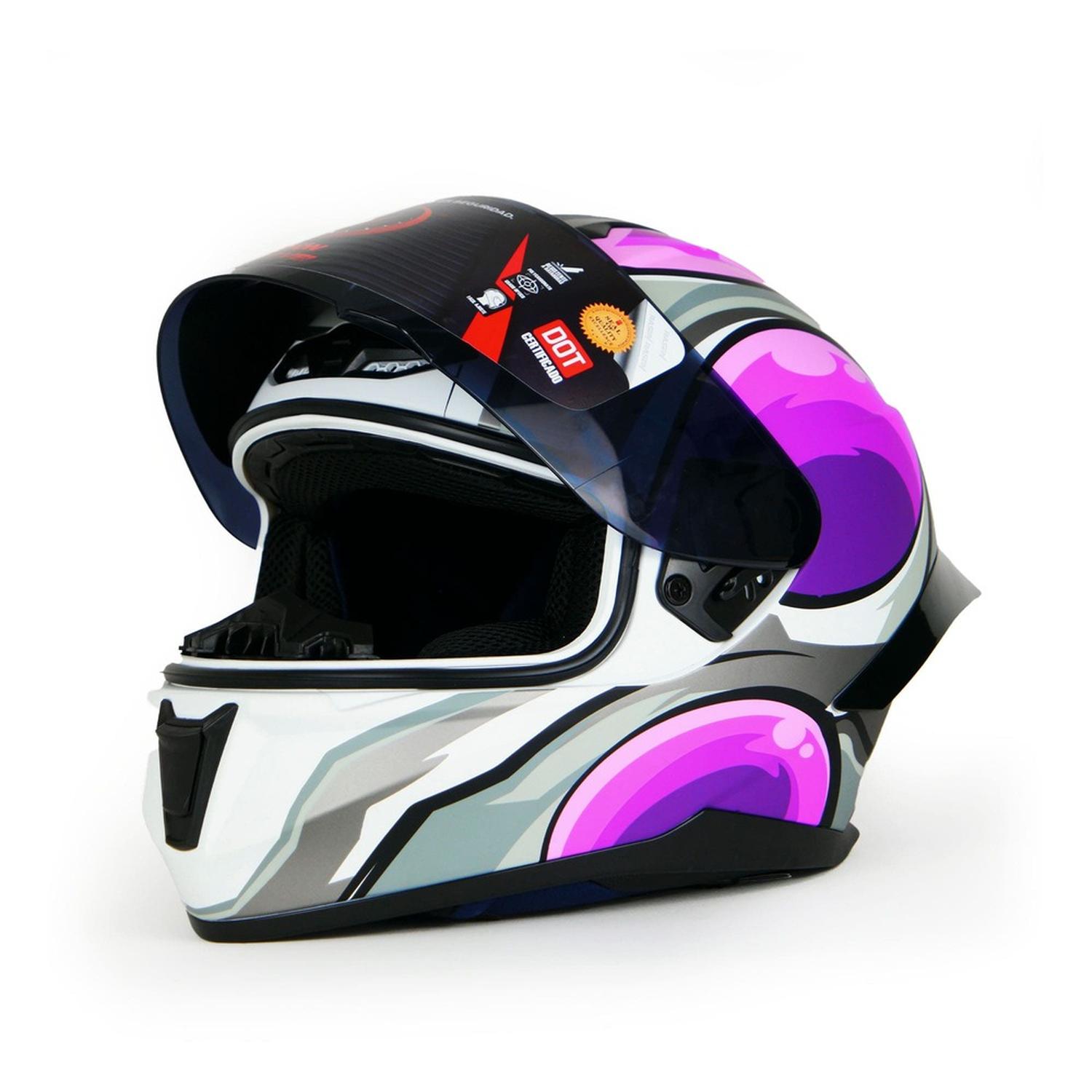 CASCO CERRADO MORADO CON GRIS Y BLANCO PARA MOTOCICLETA