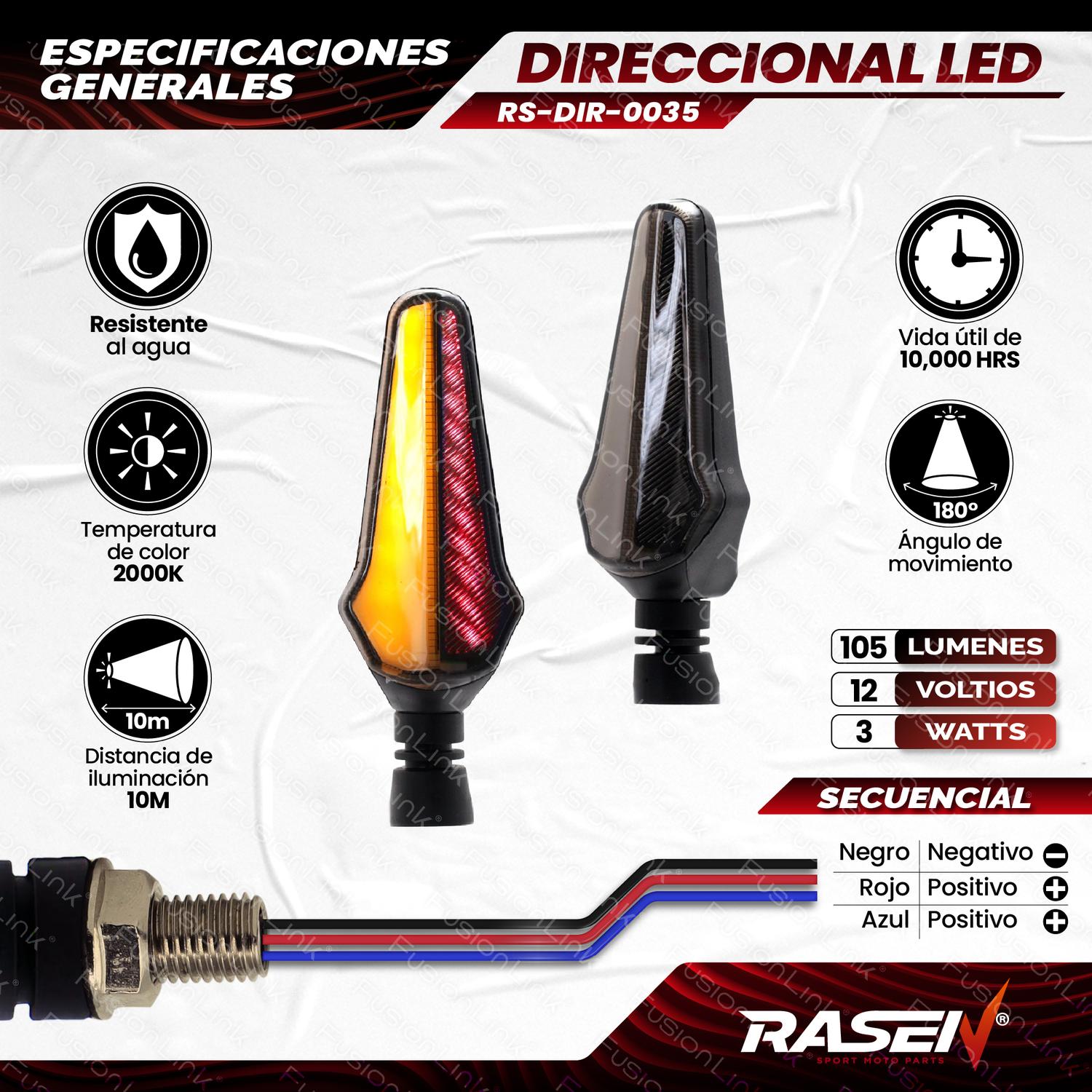 DIRECCIONAL LED SECUENCIAL TIPO RAYAS UNIVERSAL PARA MOTOCICLETA