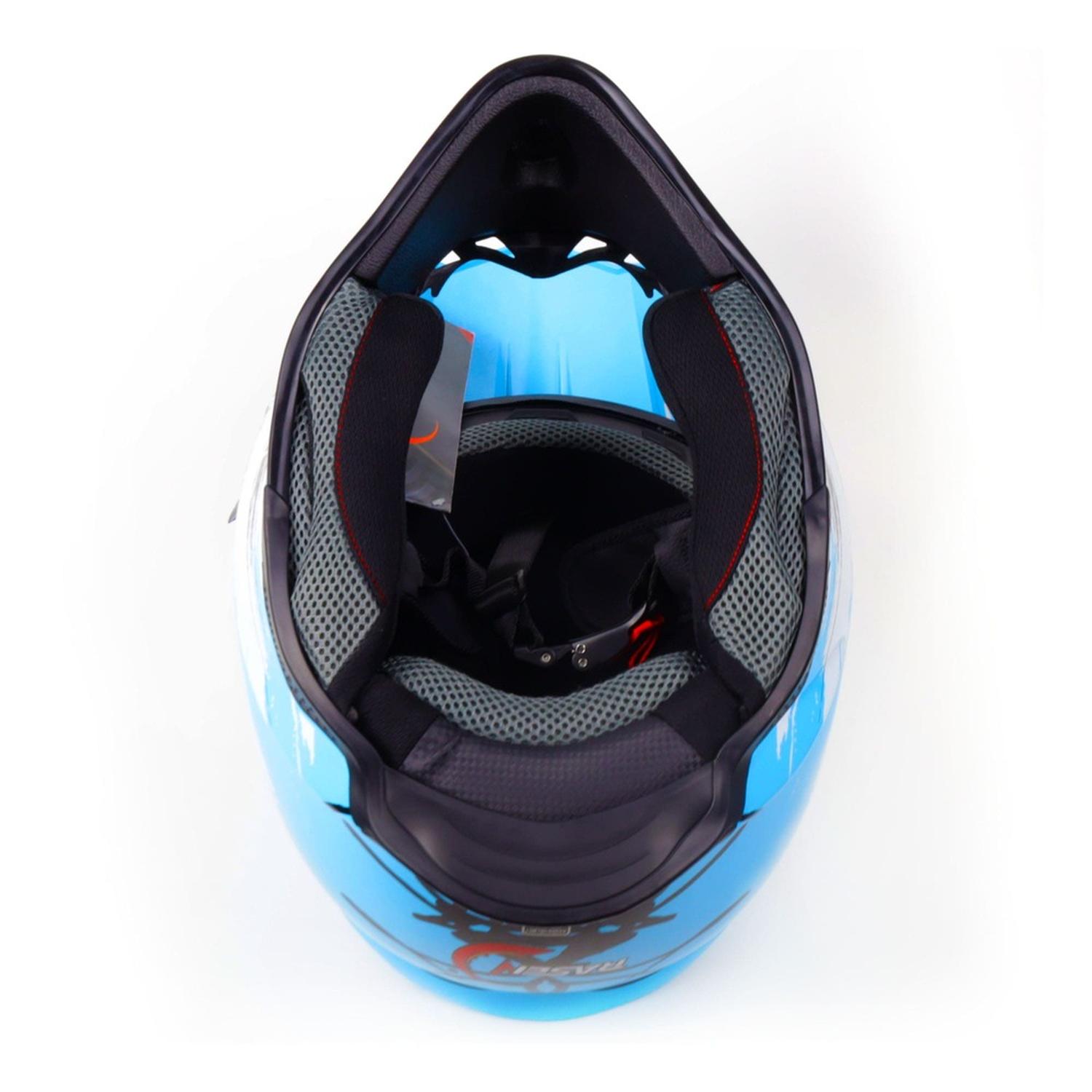 Casco para moto Rasen tipo Cross de fibra de vidrio Azul Nieve DOT