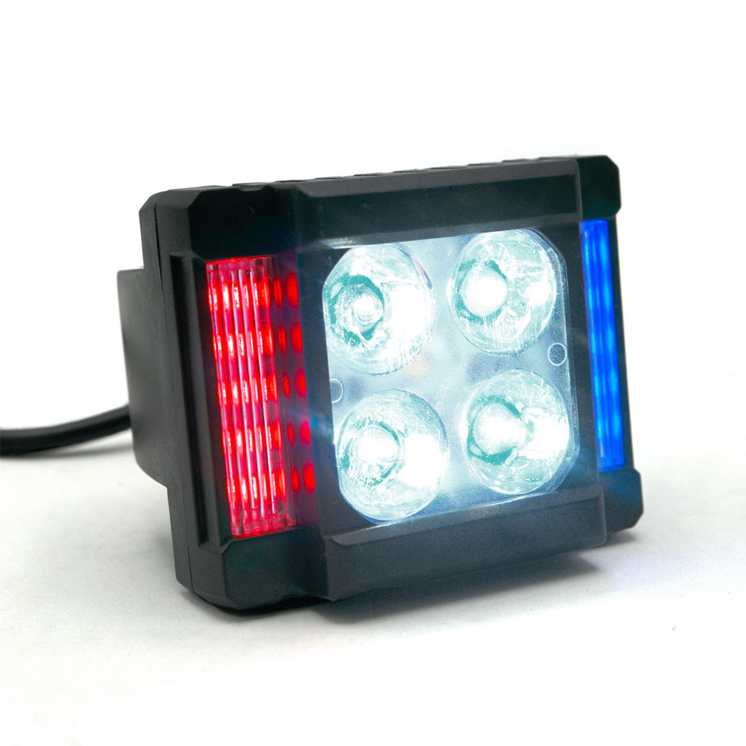 FARO AUXILIAR CUADRADO 4 LED ESTROBO, ALTA, BAJA PARA MOTOCICLETA