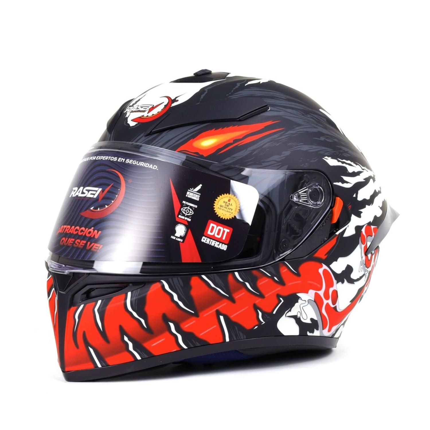 CASCO CERRADO NEGRO CON ROJO Y BLANCO PARA MOTOCICLETA