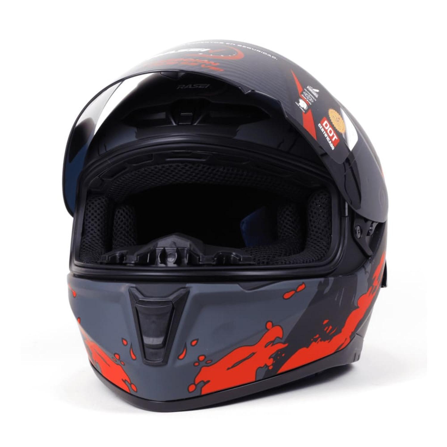 CASCO CERRADO NEGRO CON FRANJAS ROJAS PARA MOTOCICLETA