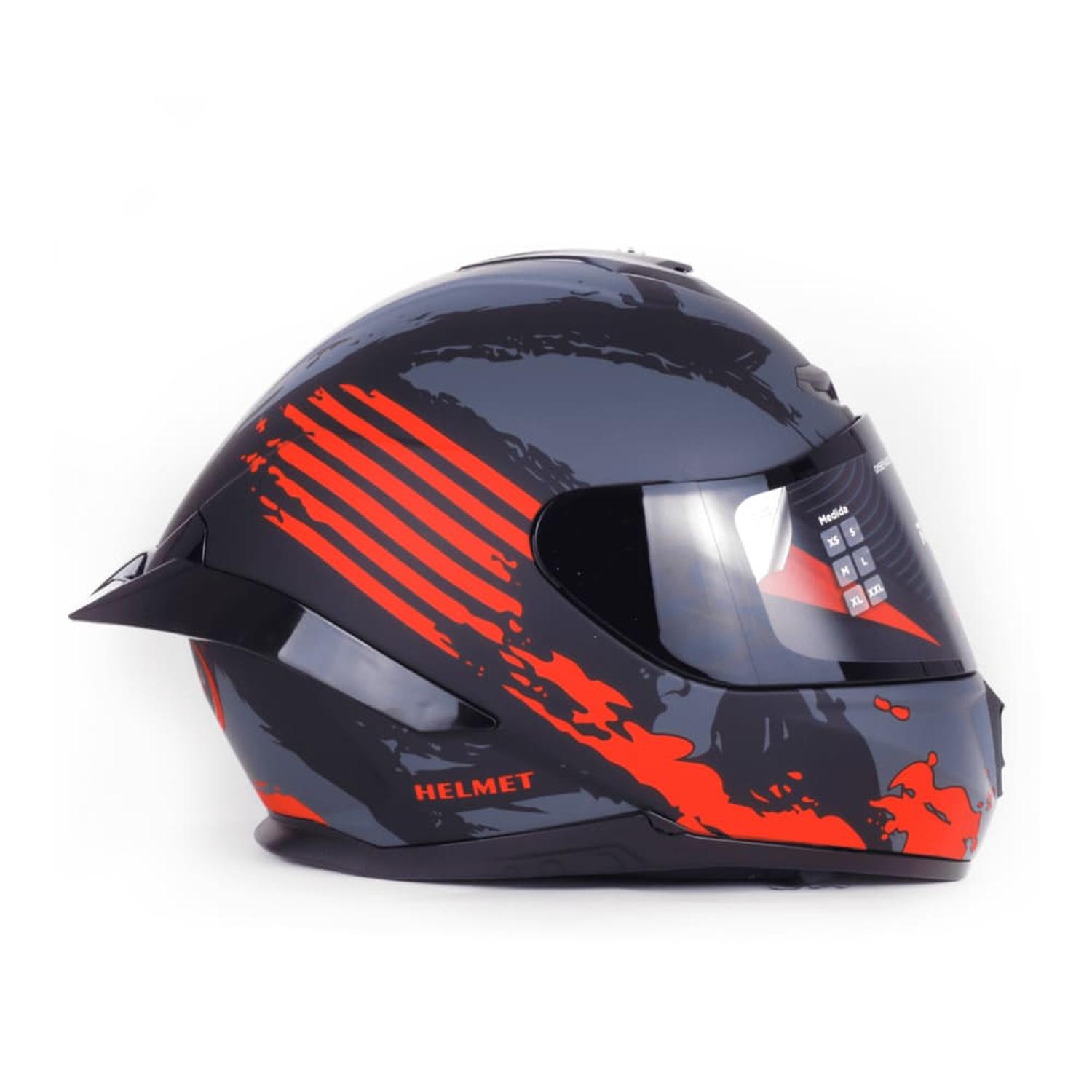 CASCO CERRADO NEGRO CON FRANJAS ROJAS PARA MOTOCICLETA